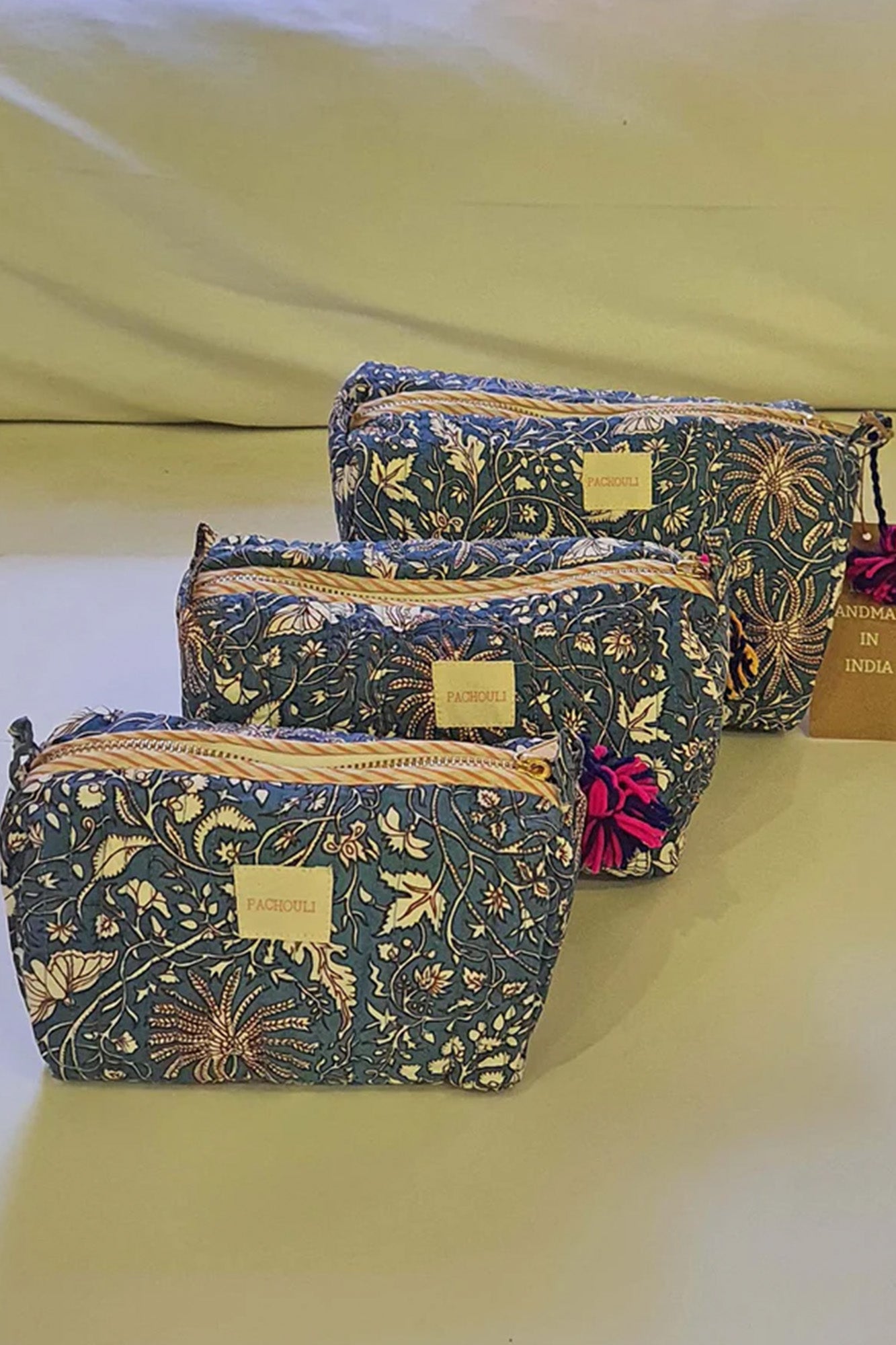 Carnation Blue Quilted Pouch Set of 3
