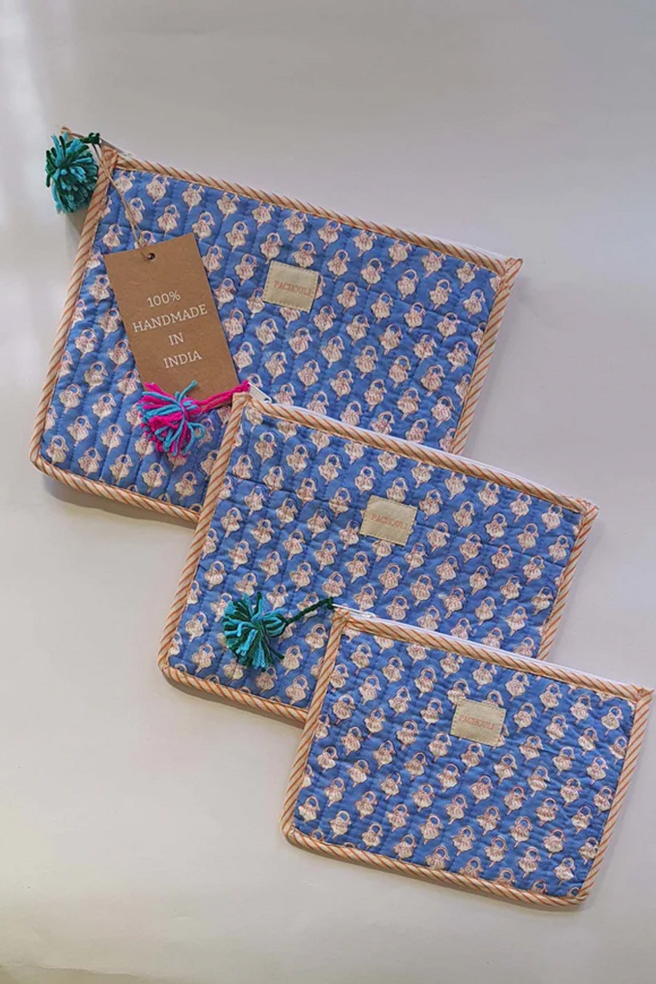 Blue Motifs Pouch Set of 3