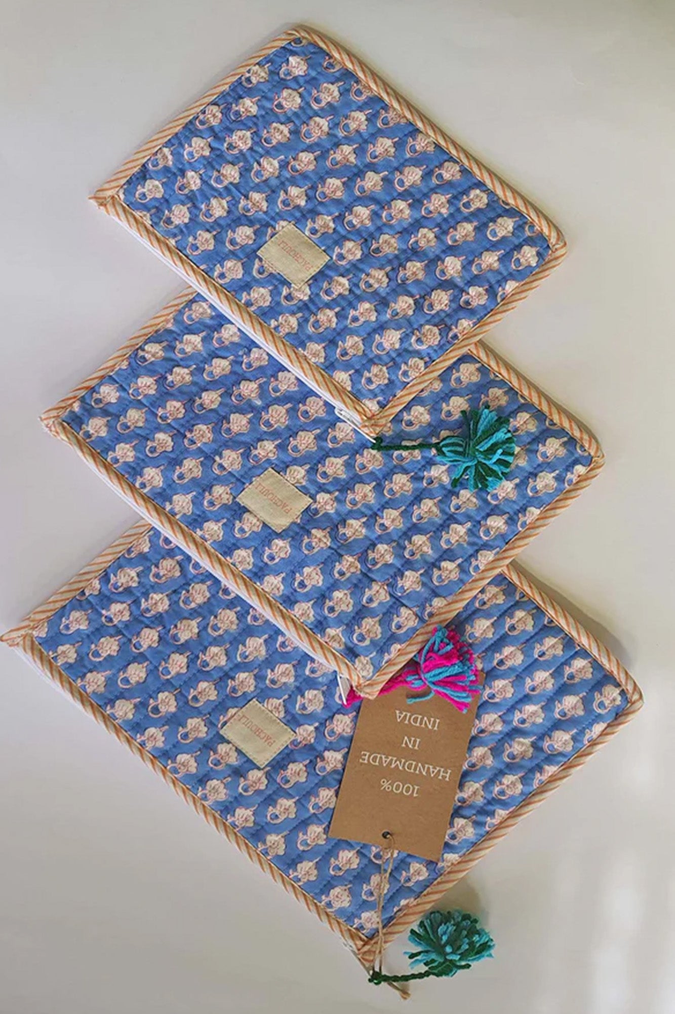 Blue Motifs Pouch Set of 3