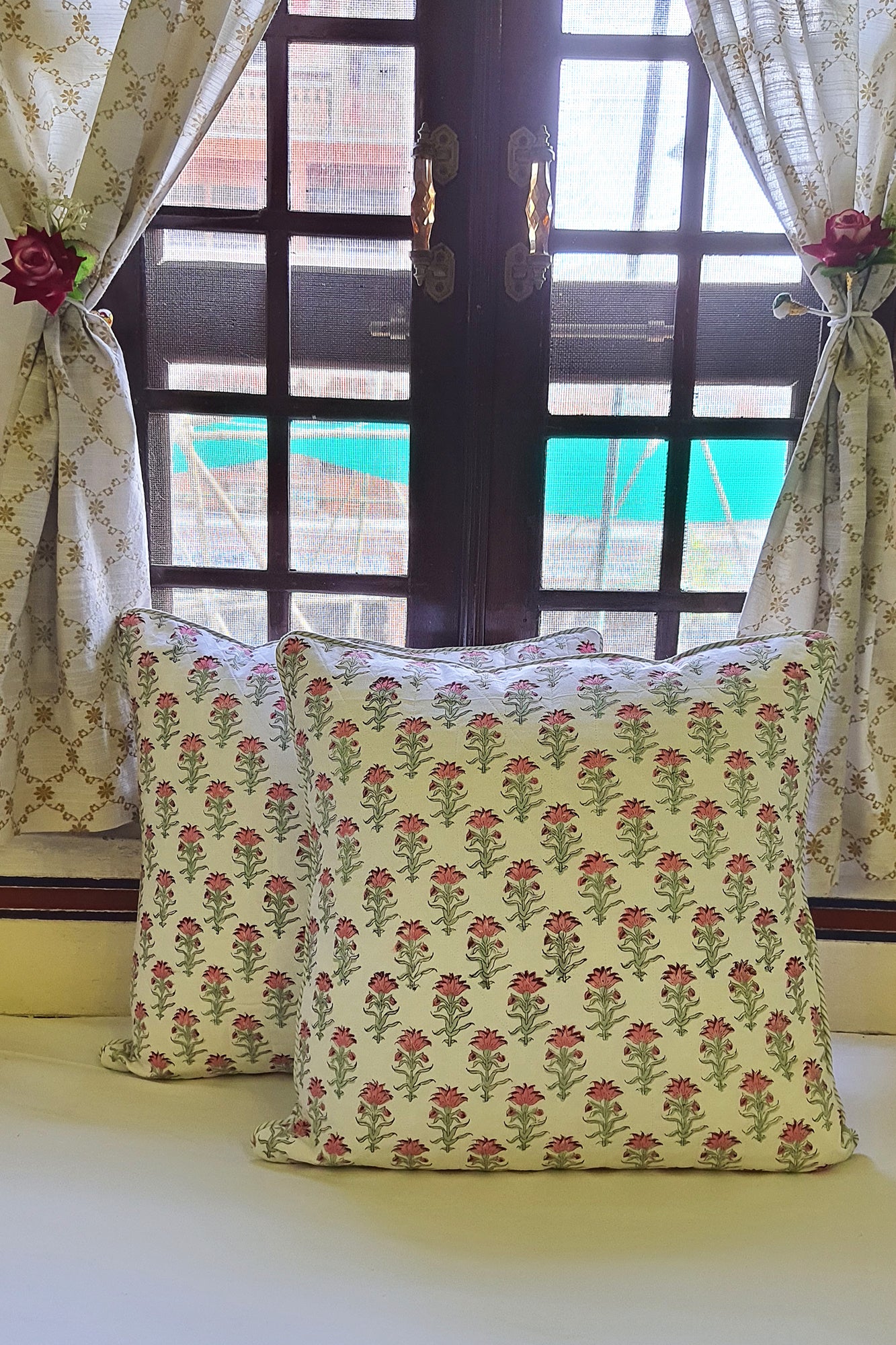 Mughal Pink Booti Cushion Cover Set of 2