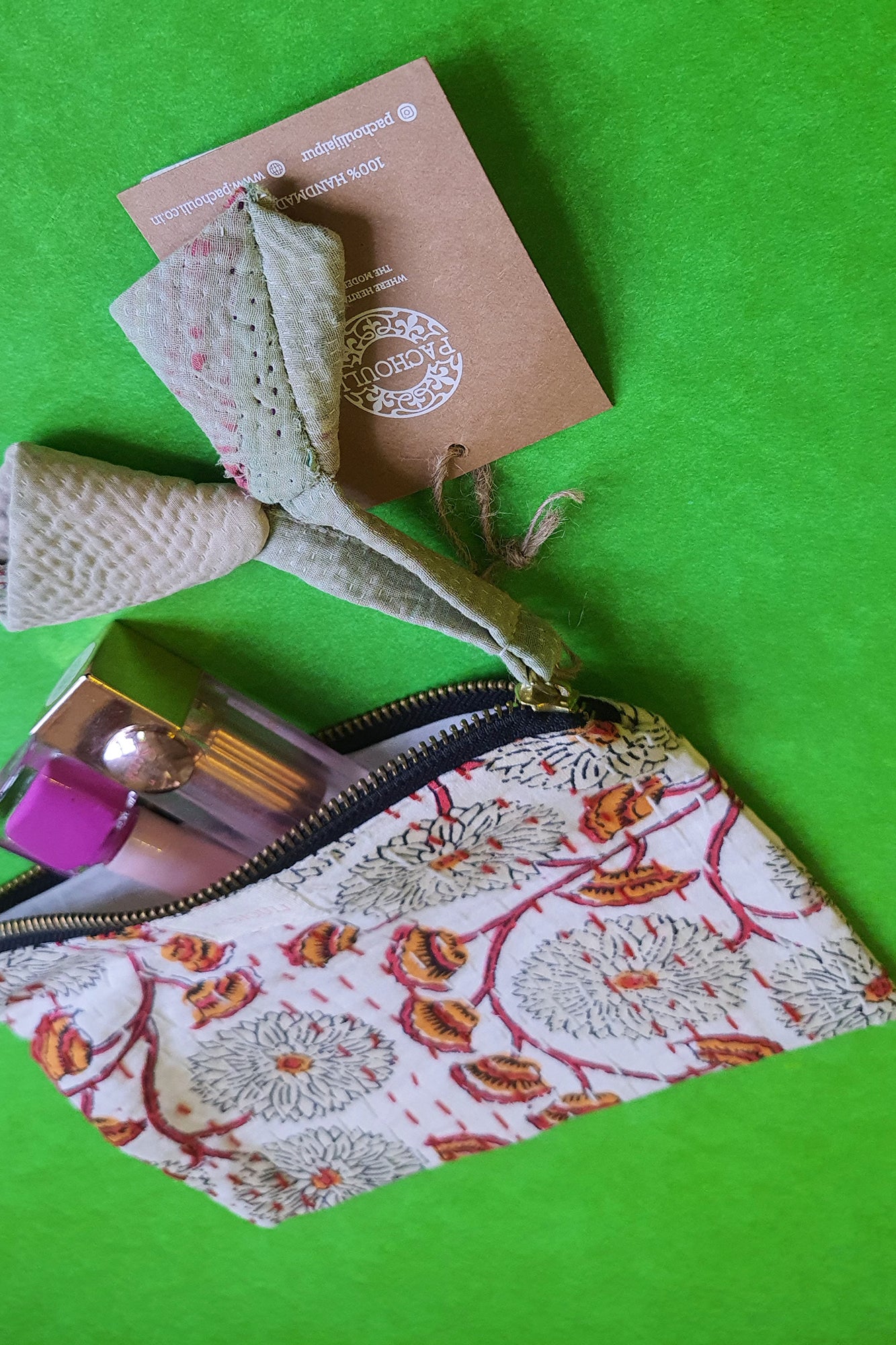 Sunflower Kantha Pouch