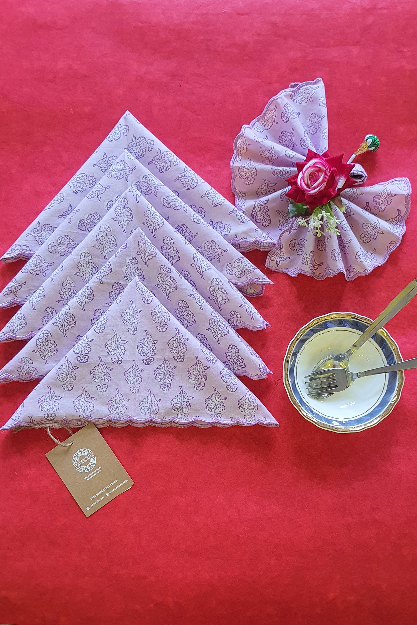 Lavender Motifs Scalloped Napkins Set of 6