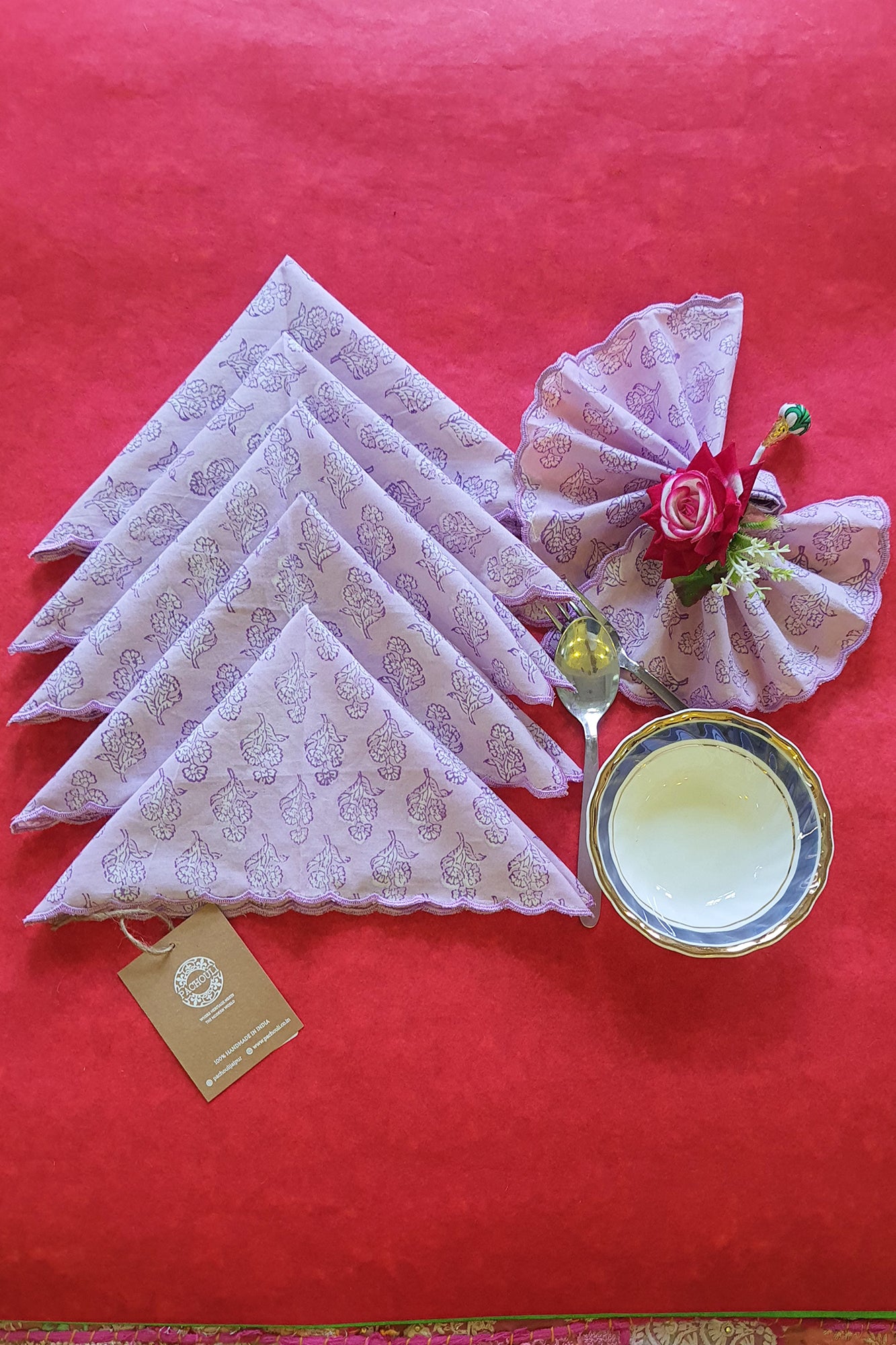 Lavender Motifs Scalloped Napkins Set of 6
