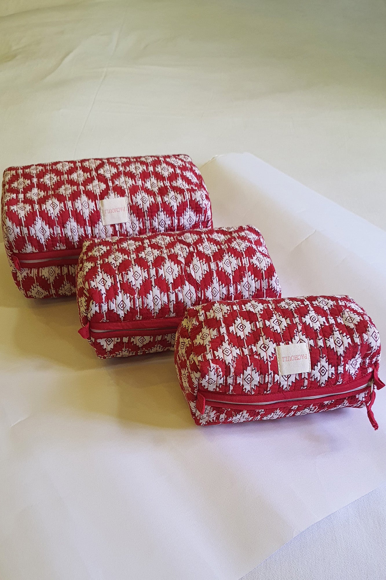 Red Ikkat Pouch Set of 3