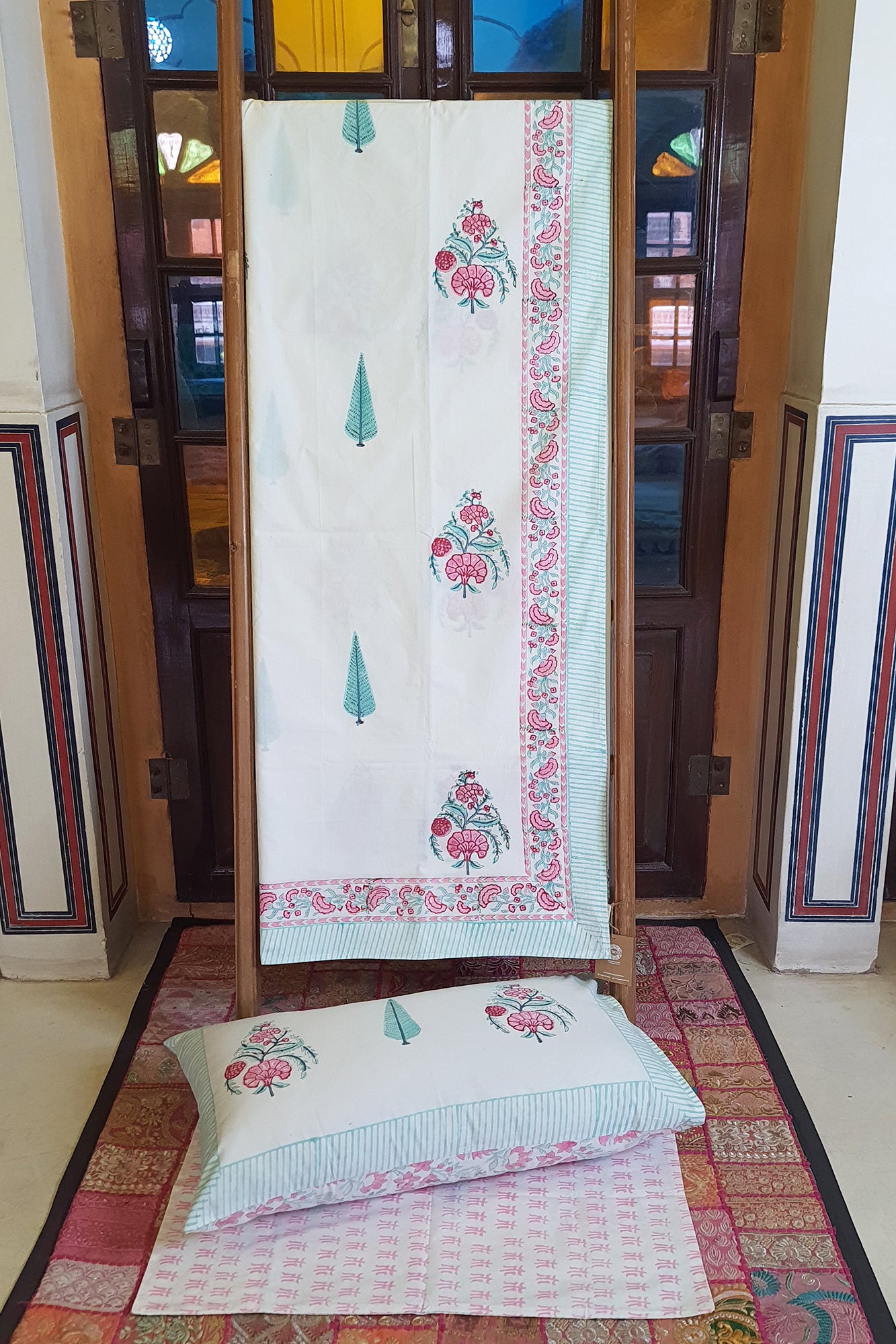 Marigold Pink Bed Sheet With Pillow