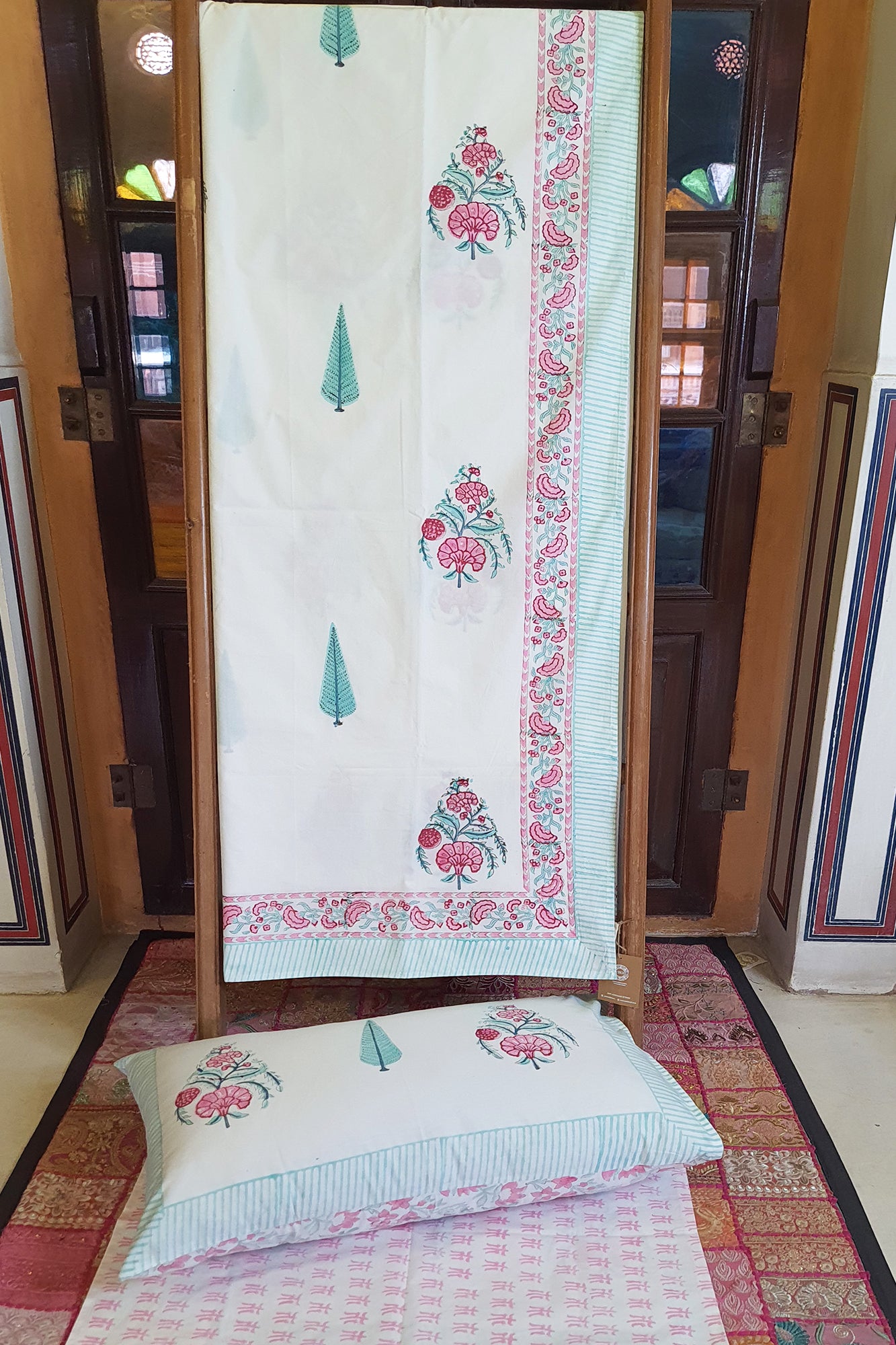 Marigold Pink Bed Sheet With Pillow