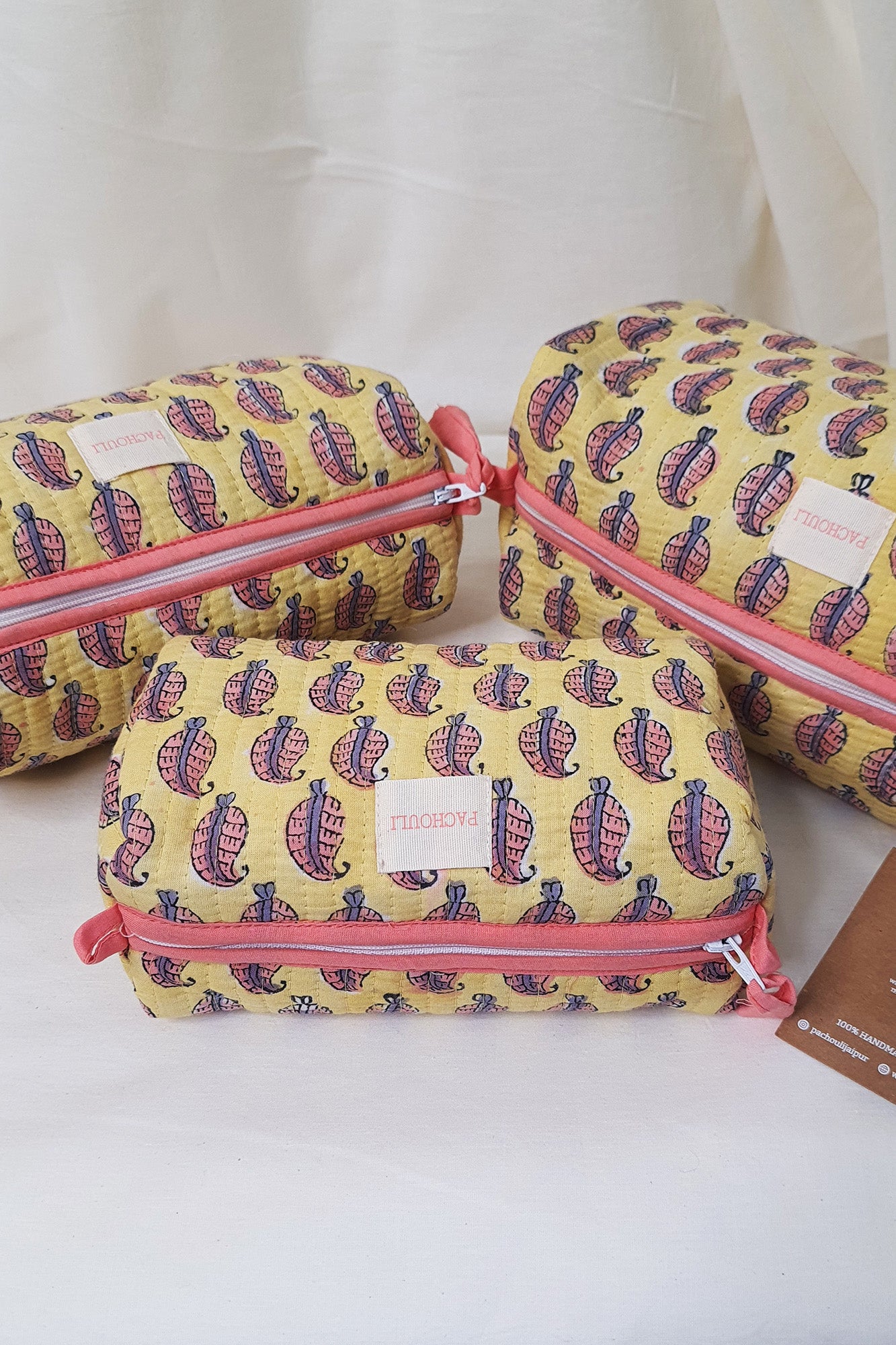 Yellow Paisley Pouch Set of 3