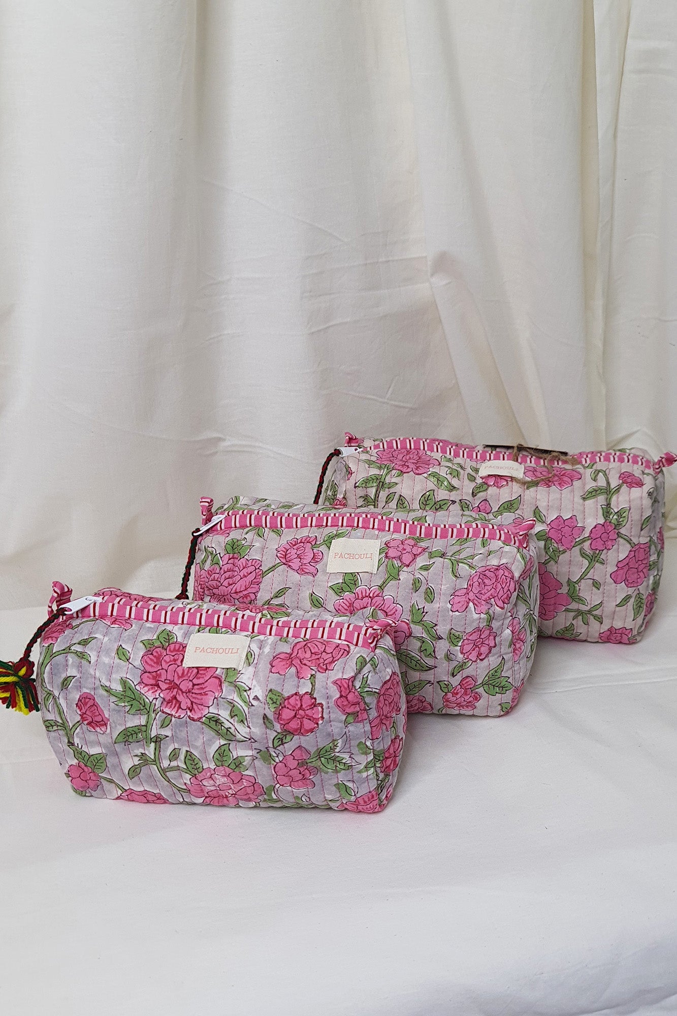 Pink Rose Pouch Set of 3