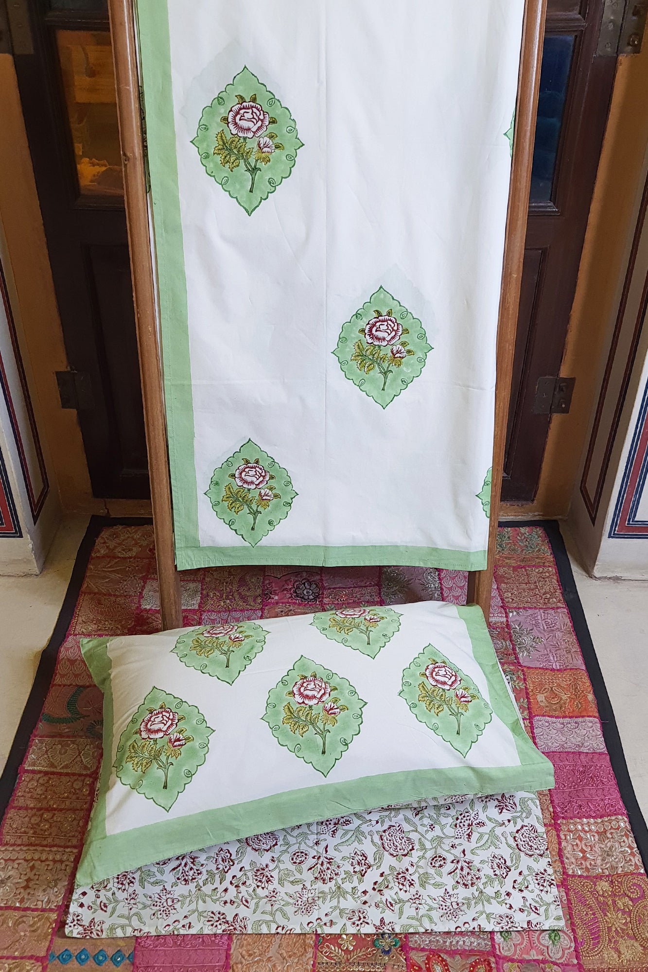 Mughal Marigold Bed Sheet With Pillow