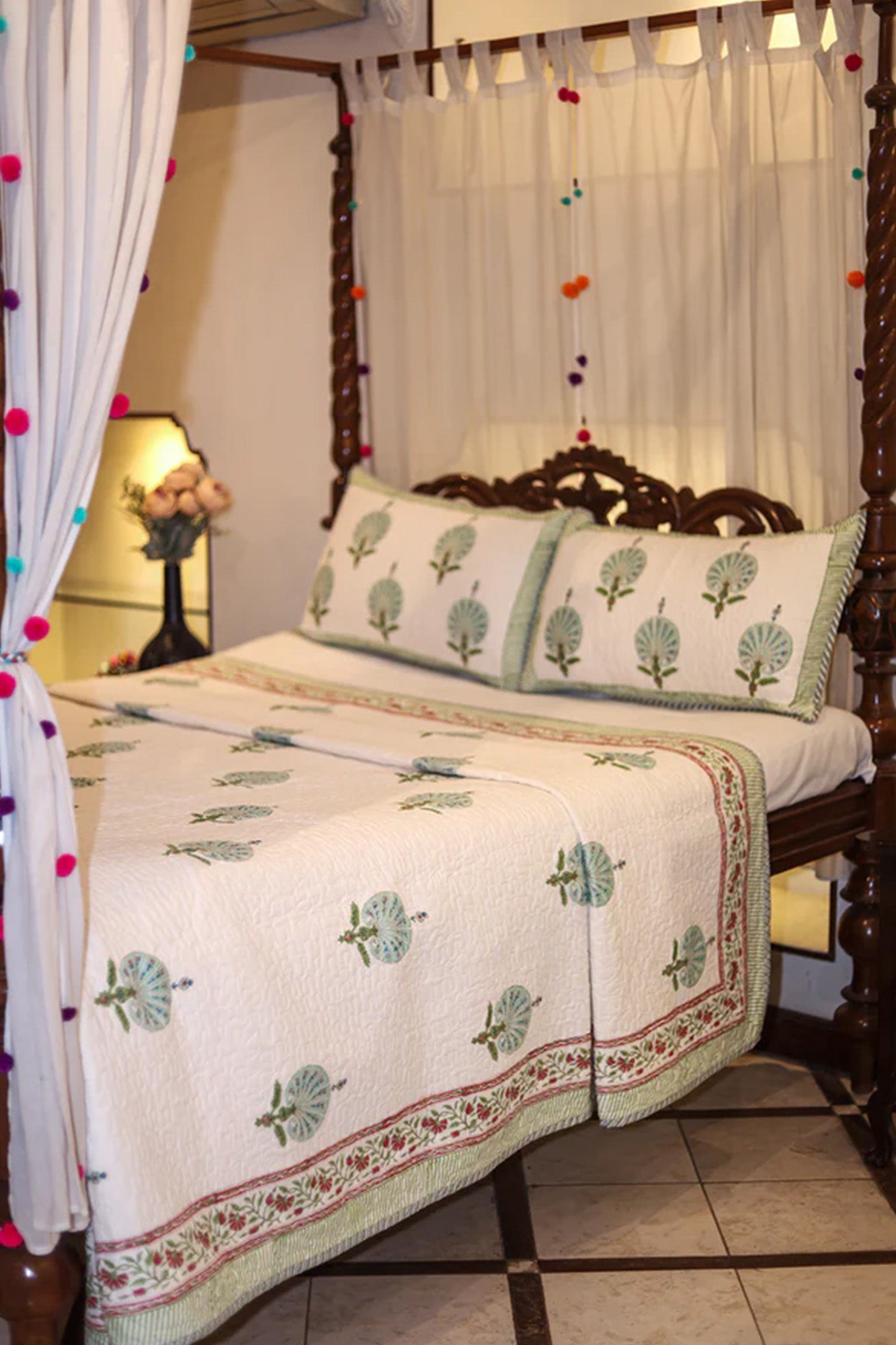 Mughal Shrine Green Bed Cover