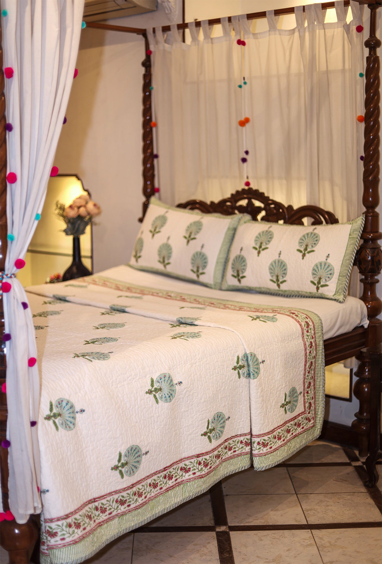 Mughal Shrine Green Bed Cover