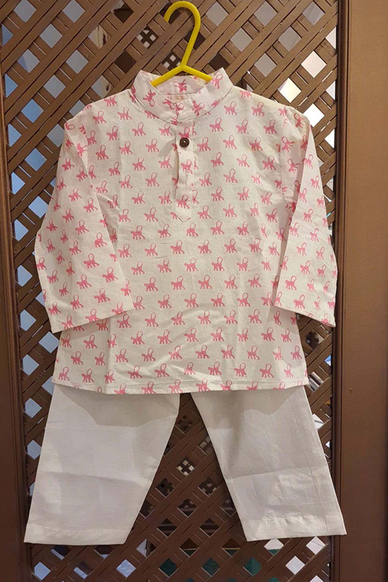 Kurta Pajama Set Infant Monkey Pink