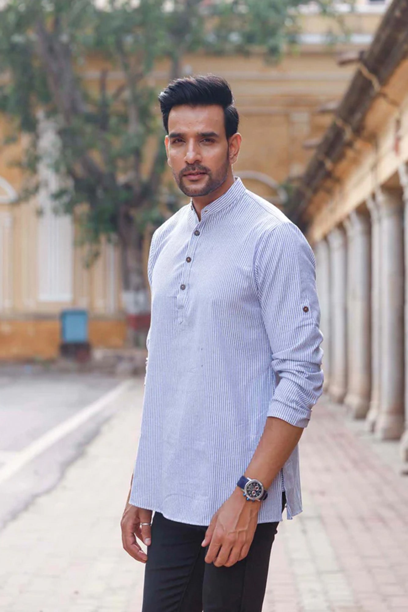 Blue Stripes Short Kurta