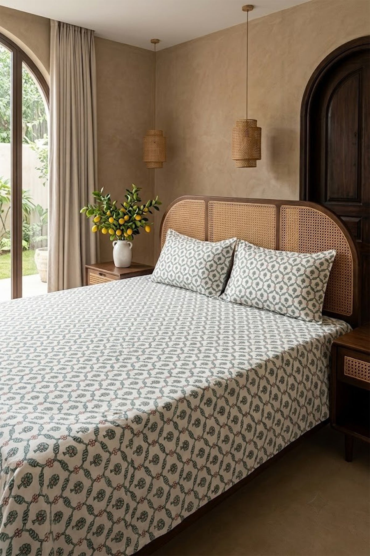 Mughal Quatrefoil Bed Sheet With Pillow
