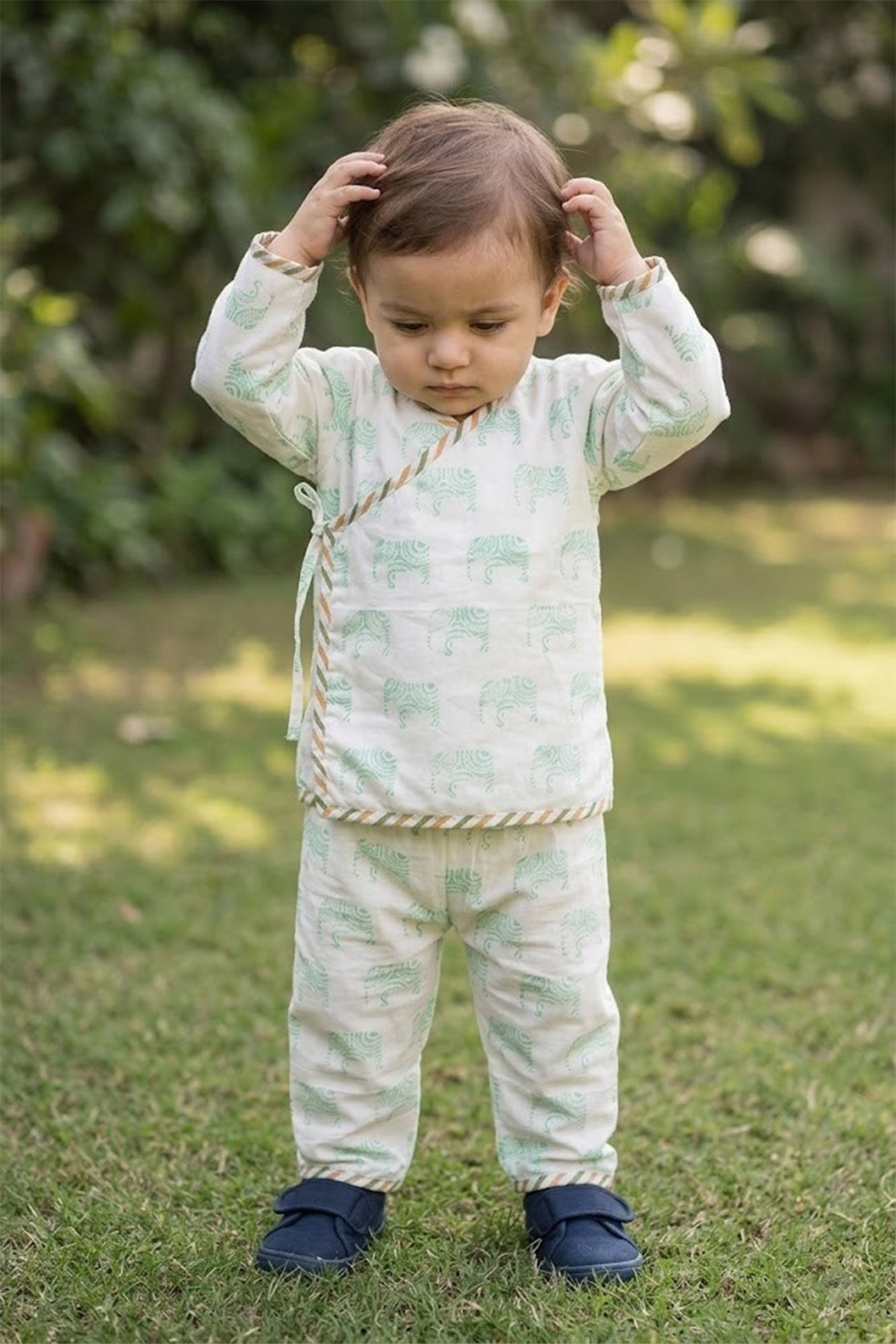 Angarakha Top With Pajama Elephant Green