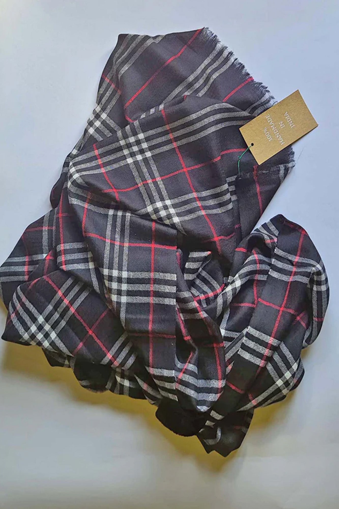 Pashmina White & Red Checks