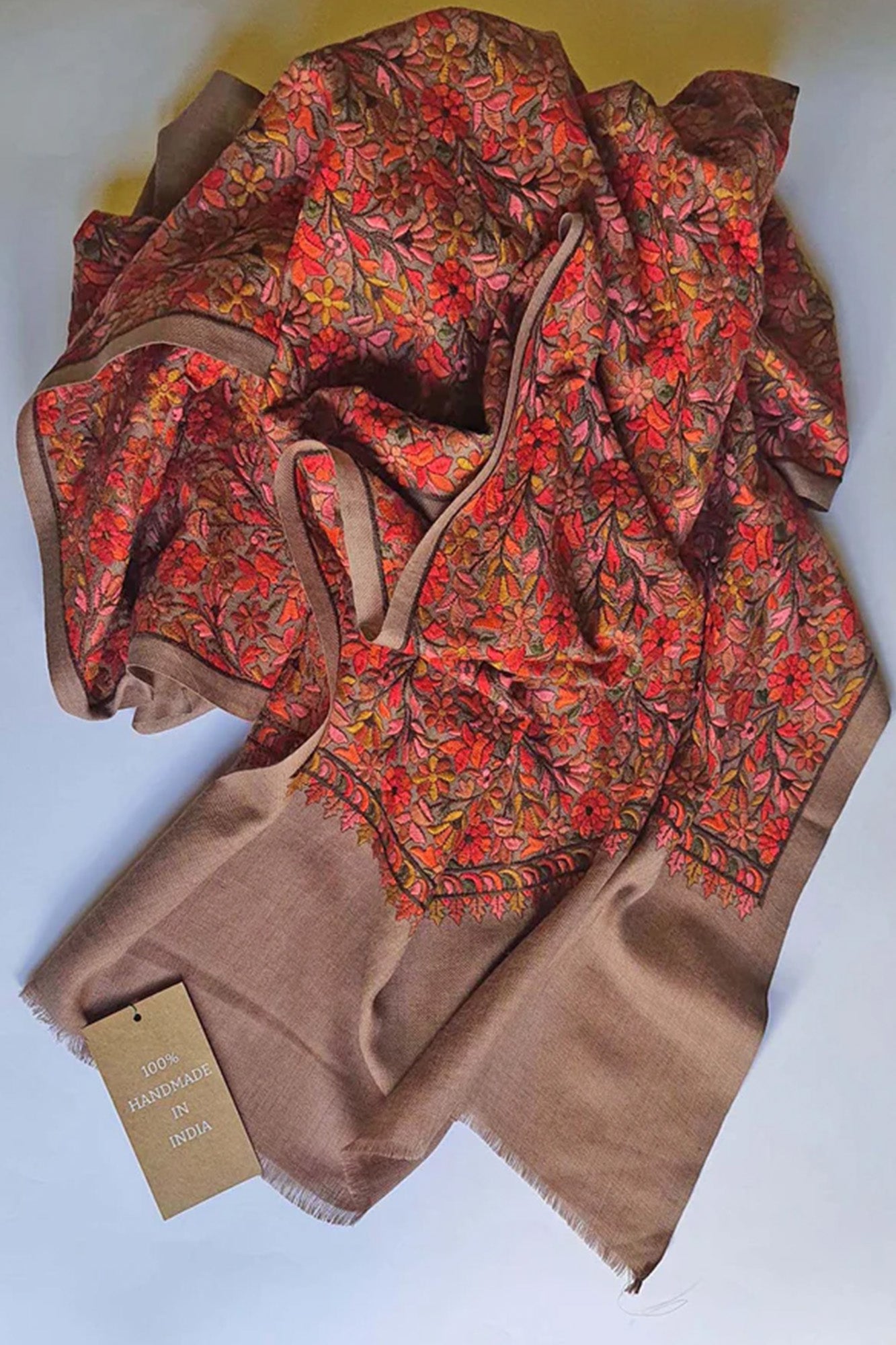 Pashmina Red Embroidered