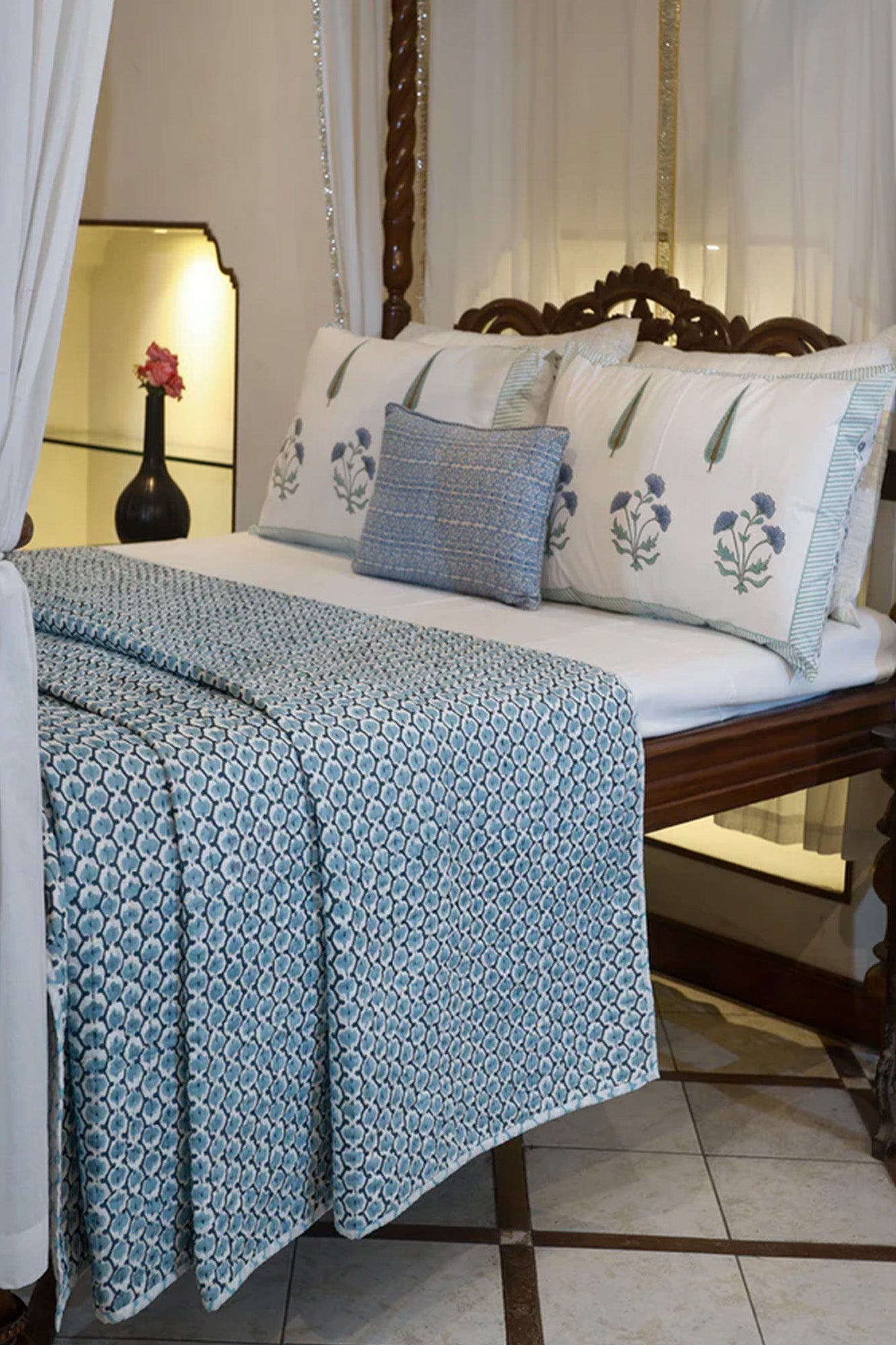 Quilt Blue Kantha Hexagon