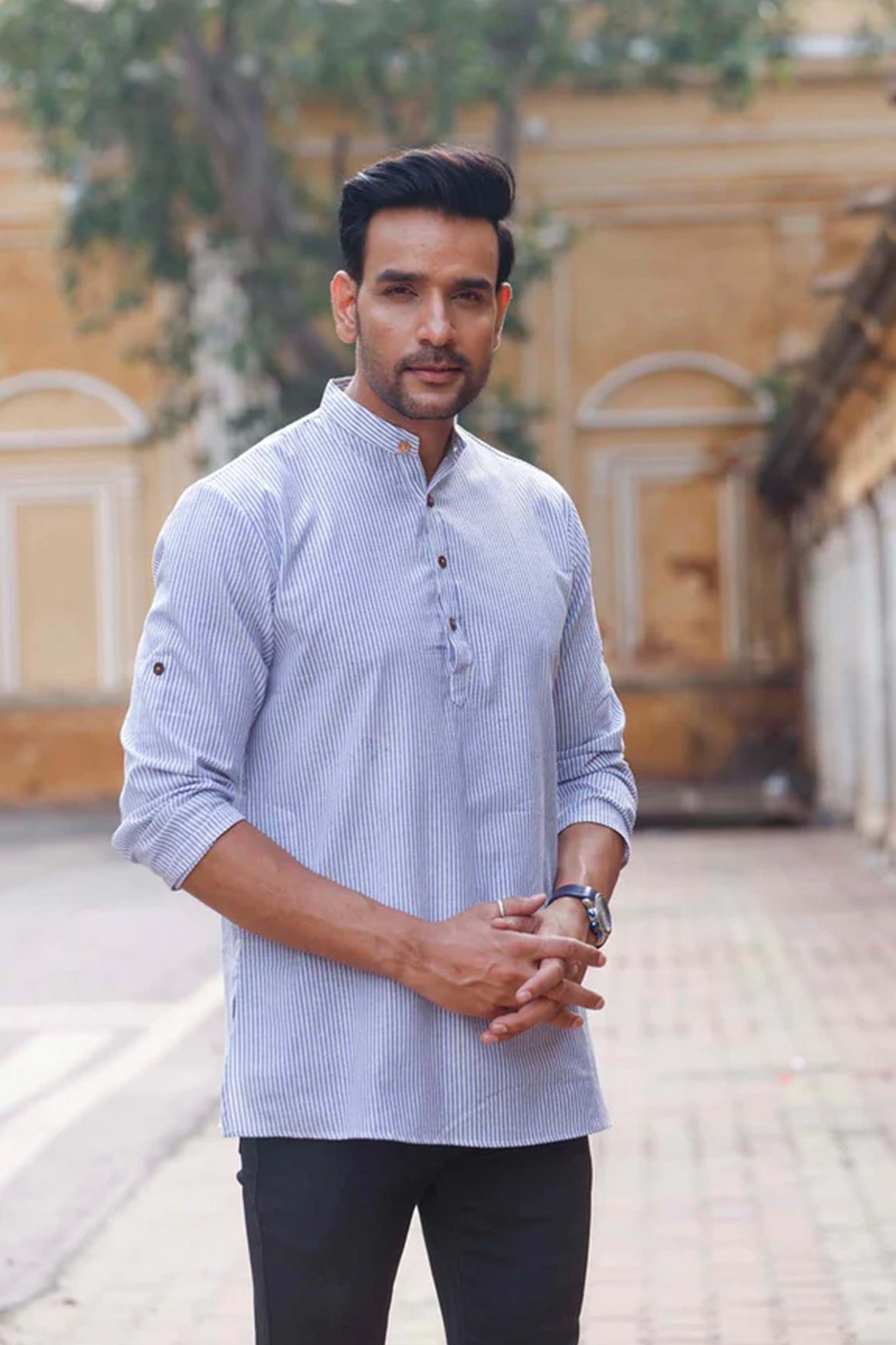 Blue Stripes Short Kurta