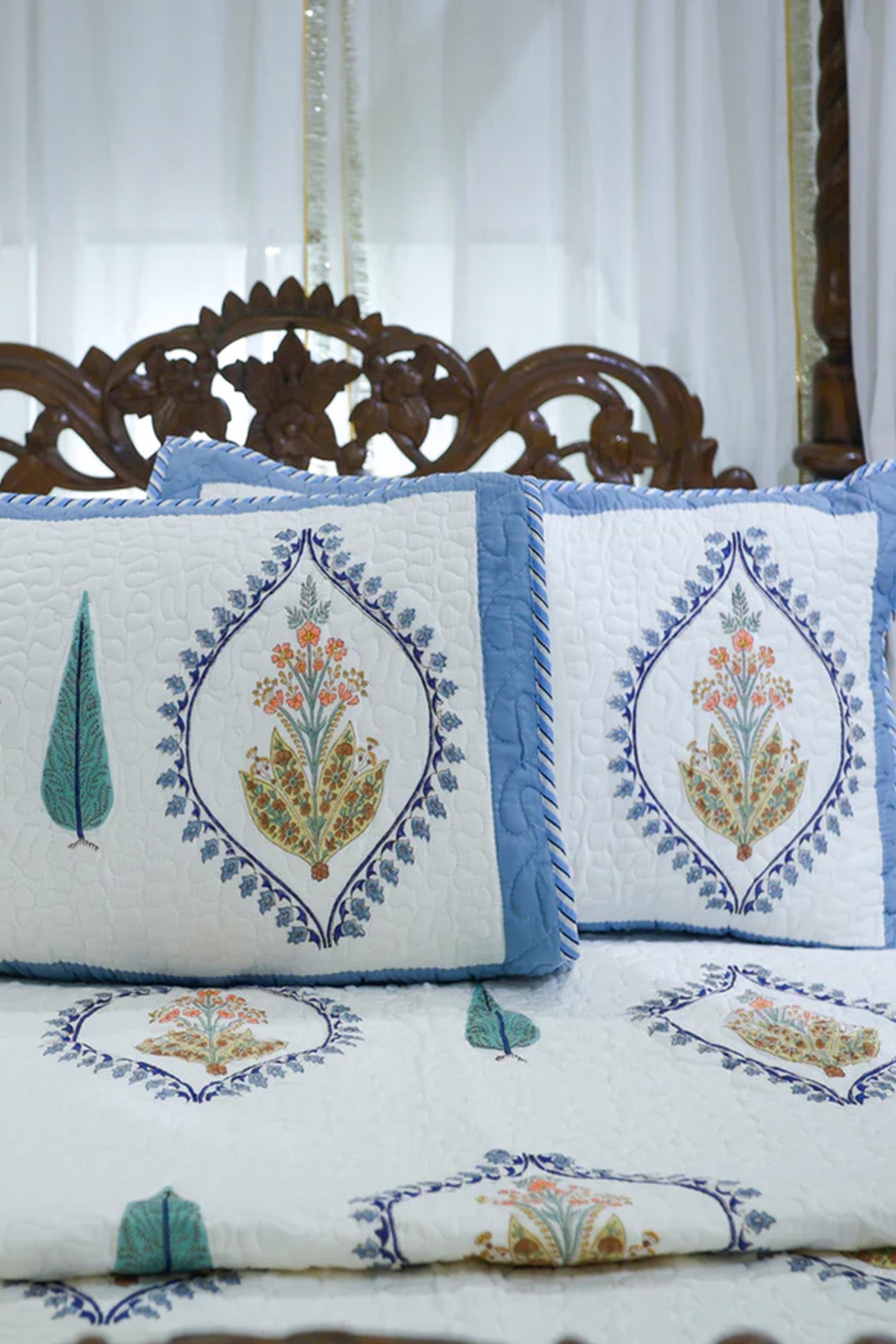 Mughal Motifs Bed Cover