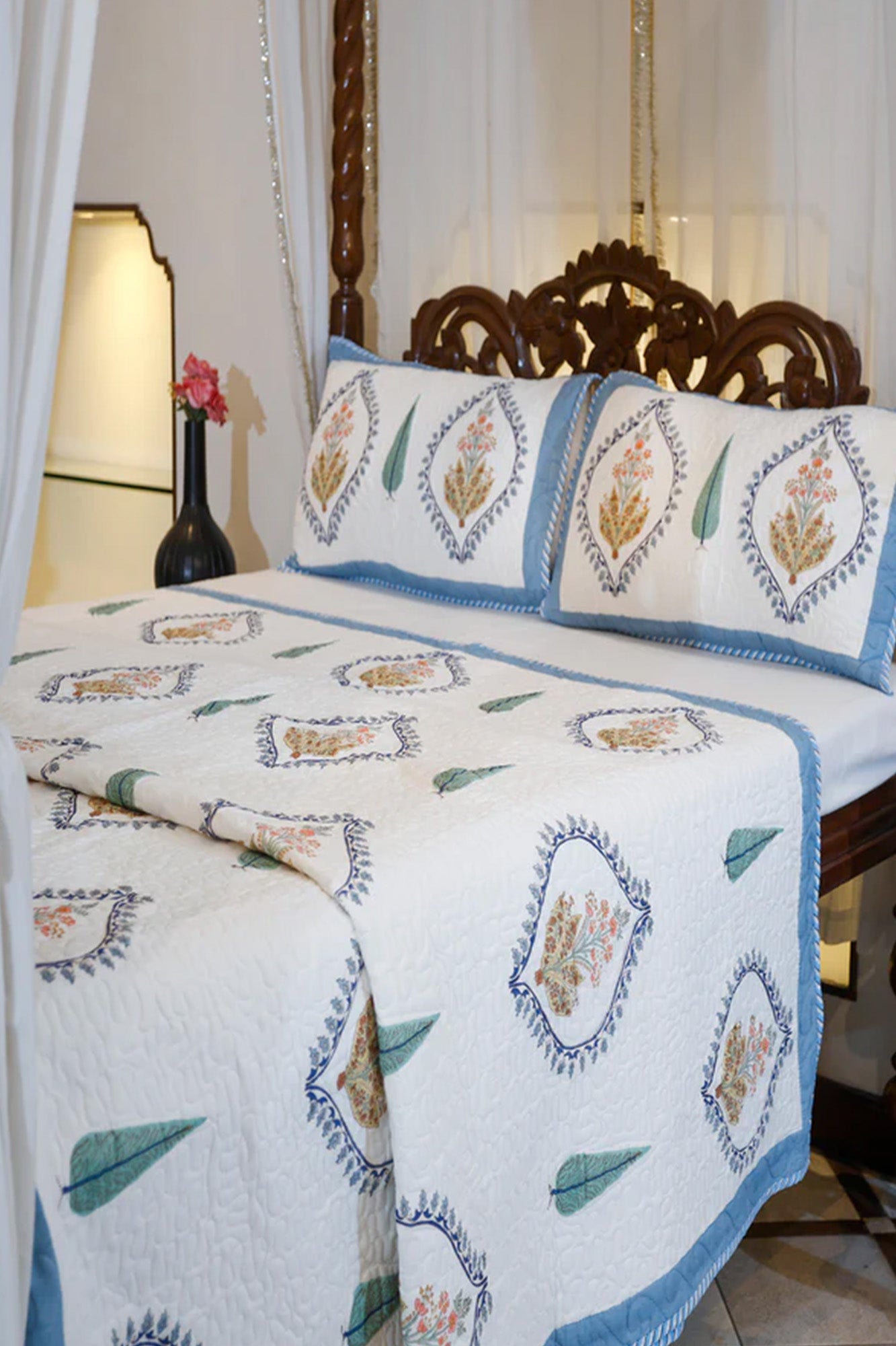Mughal Motifs Bed Cover