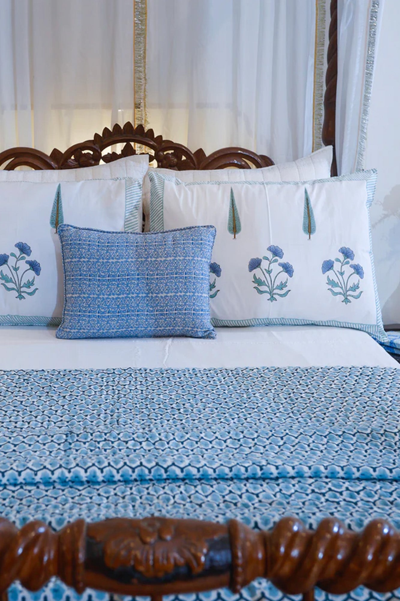 Quilt Blue Kantha Hexagon