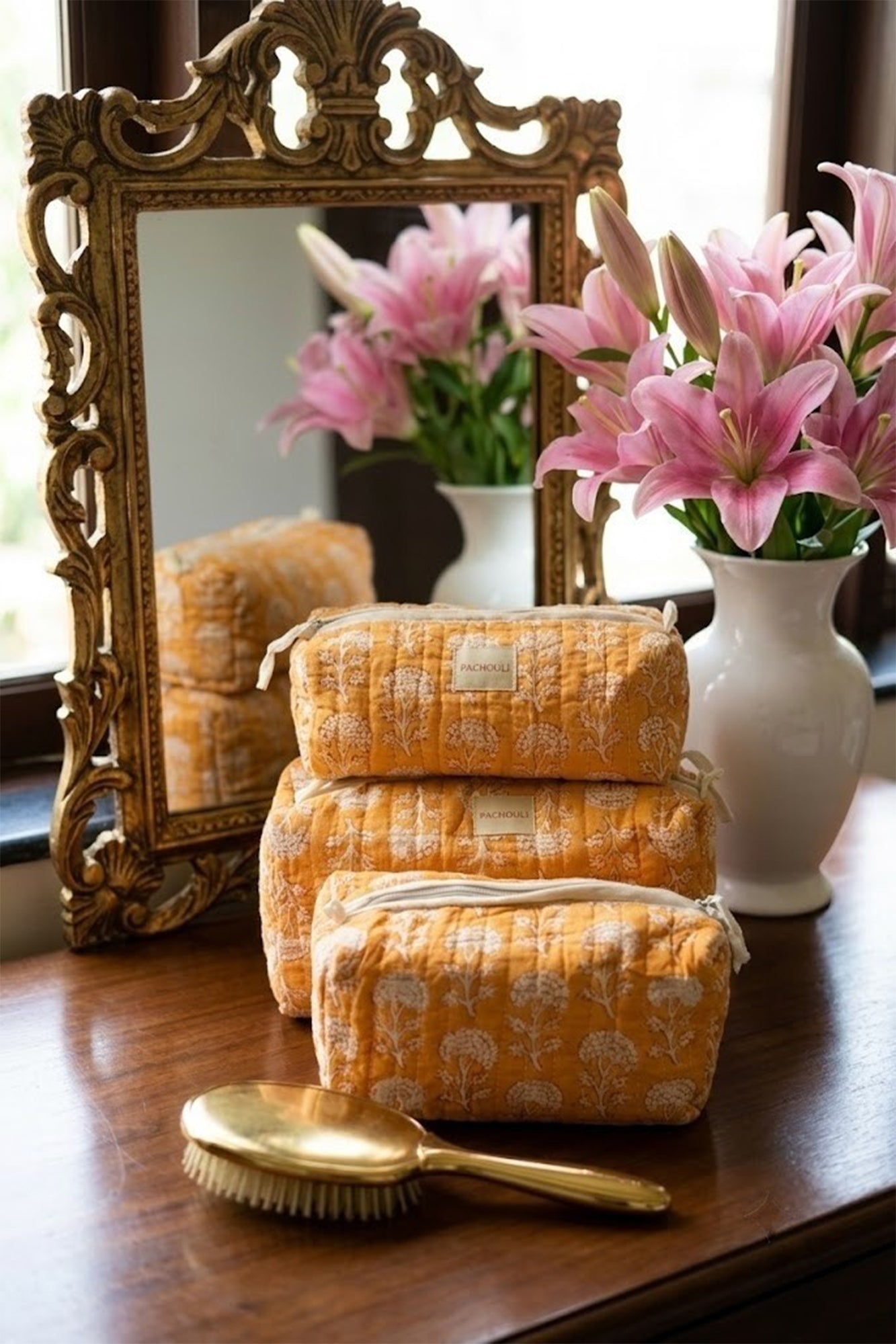 Peach Flora Pouch Set of 3