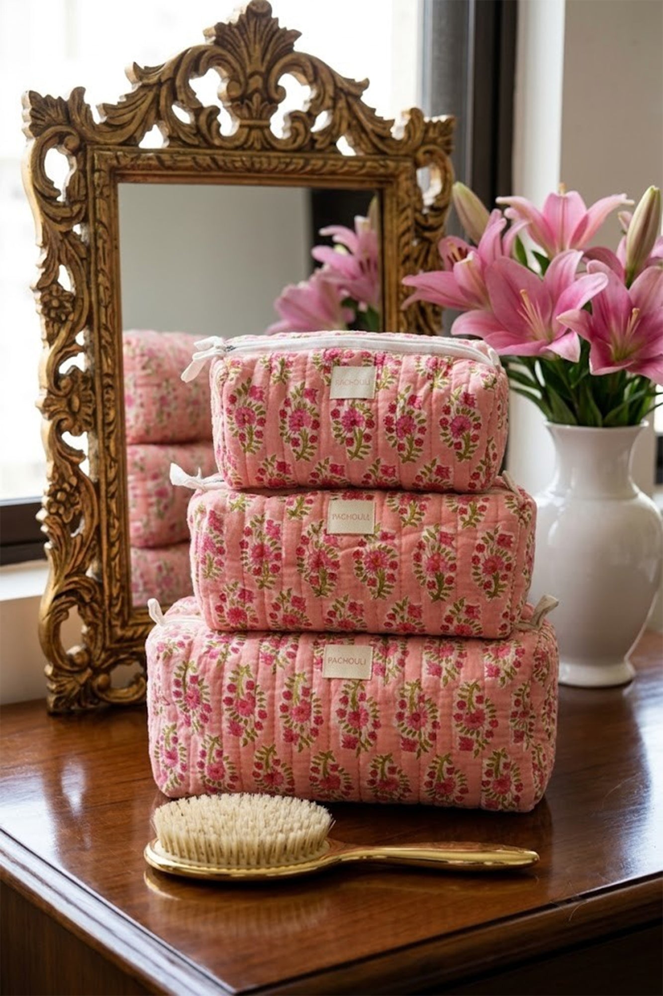Pink Motifs Pouch Set of 3