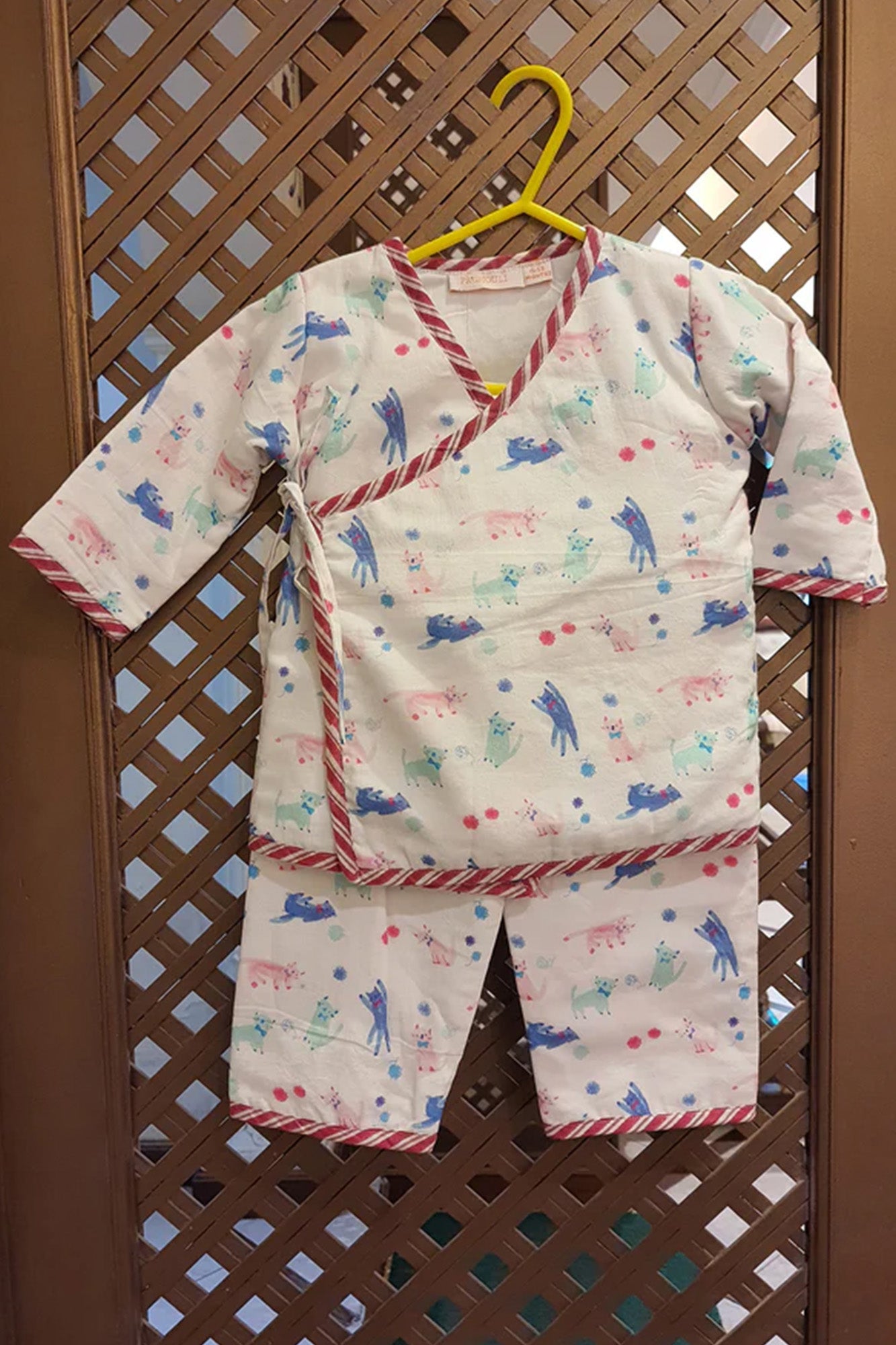 Angarakha Top With Pajama Cats Blue
