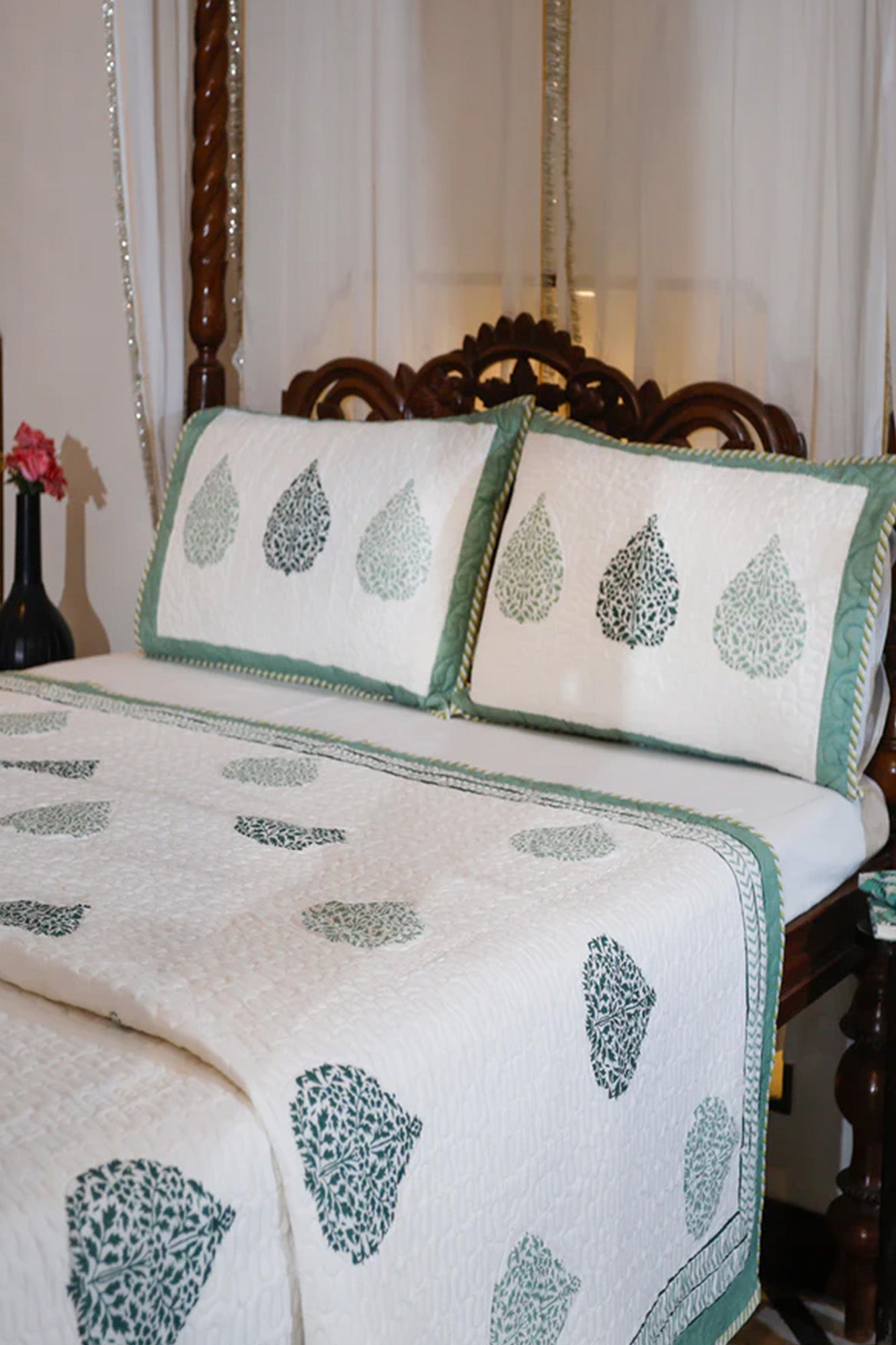 Mughal Butta Green Bed Cover
