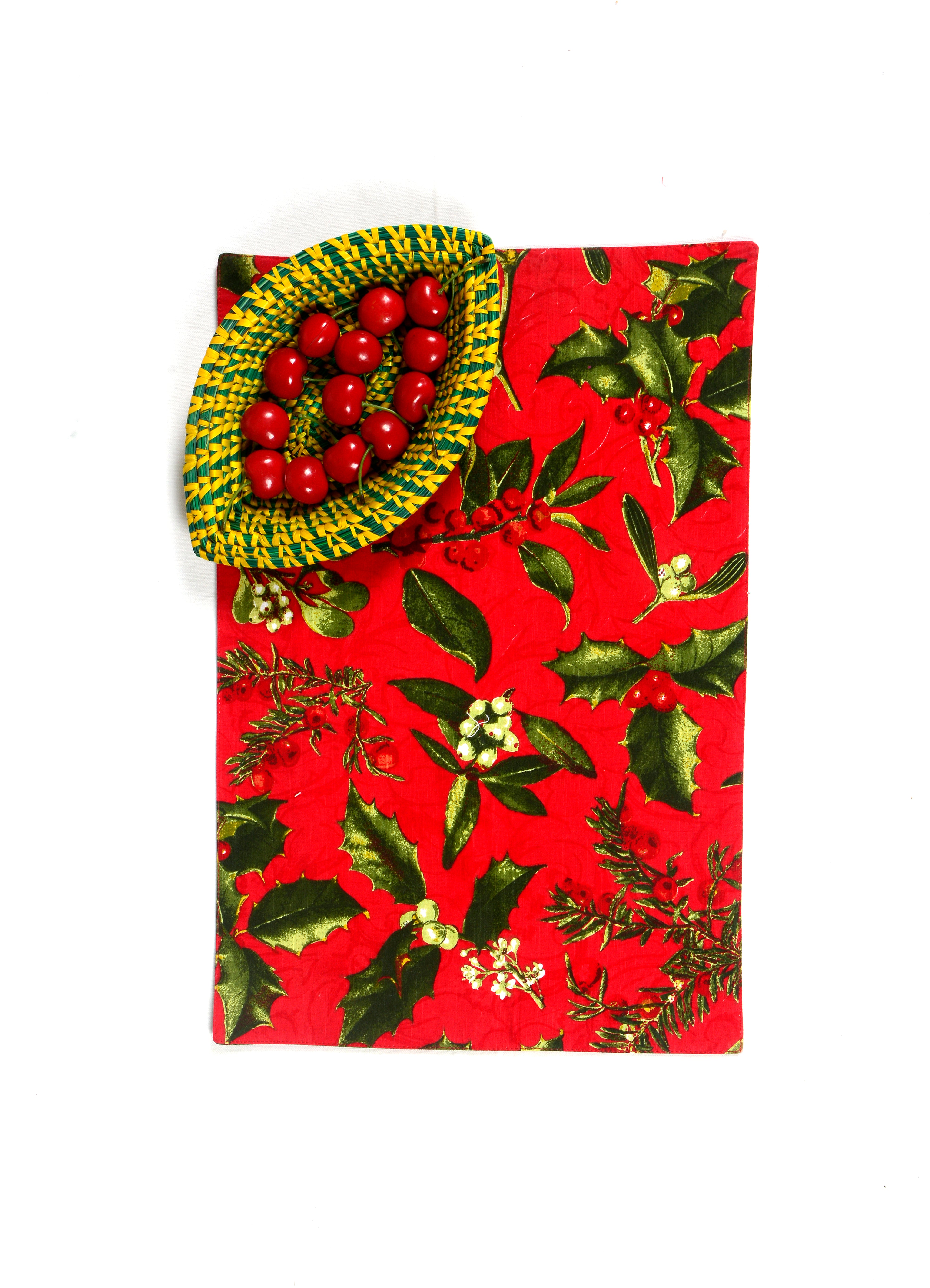 Green on Maroon - Place Mat & Napkin Set S/6+6
