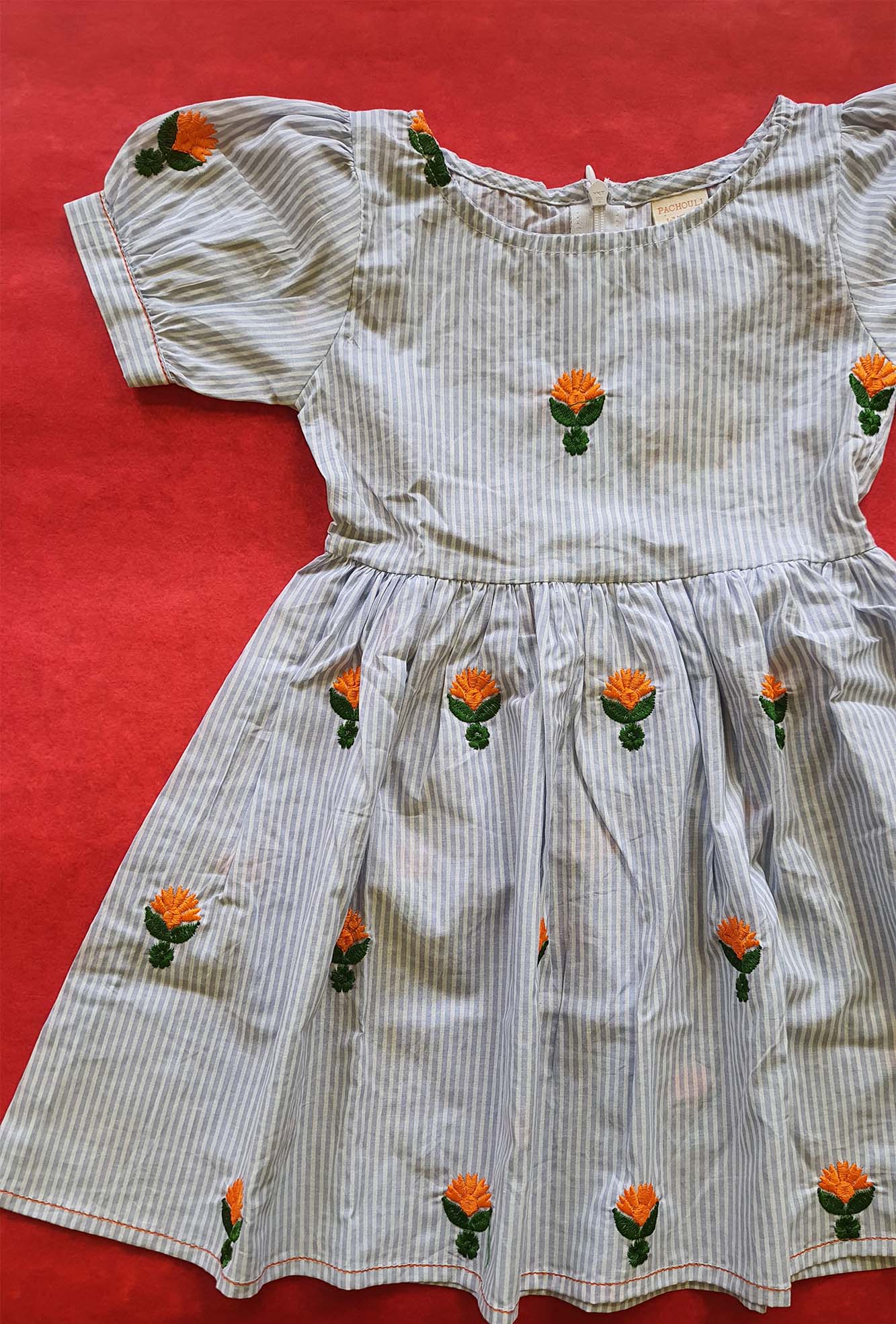 Embroidered Blue Stripes Girl Frock