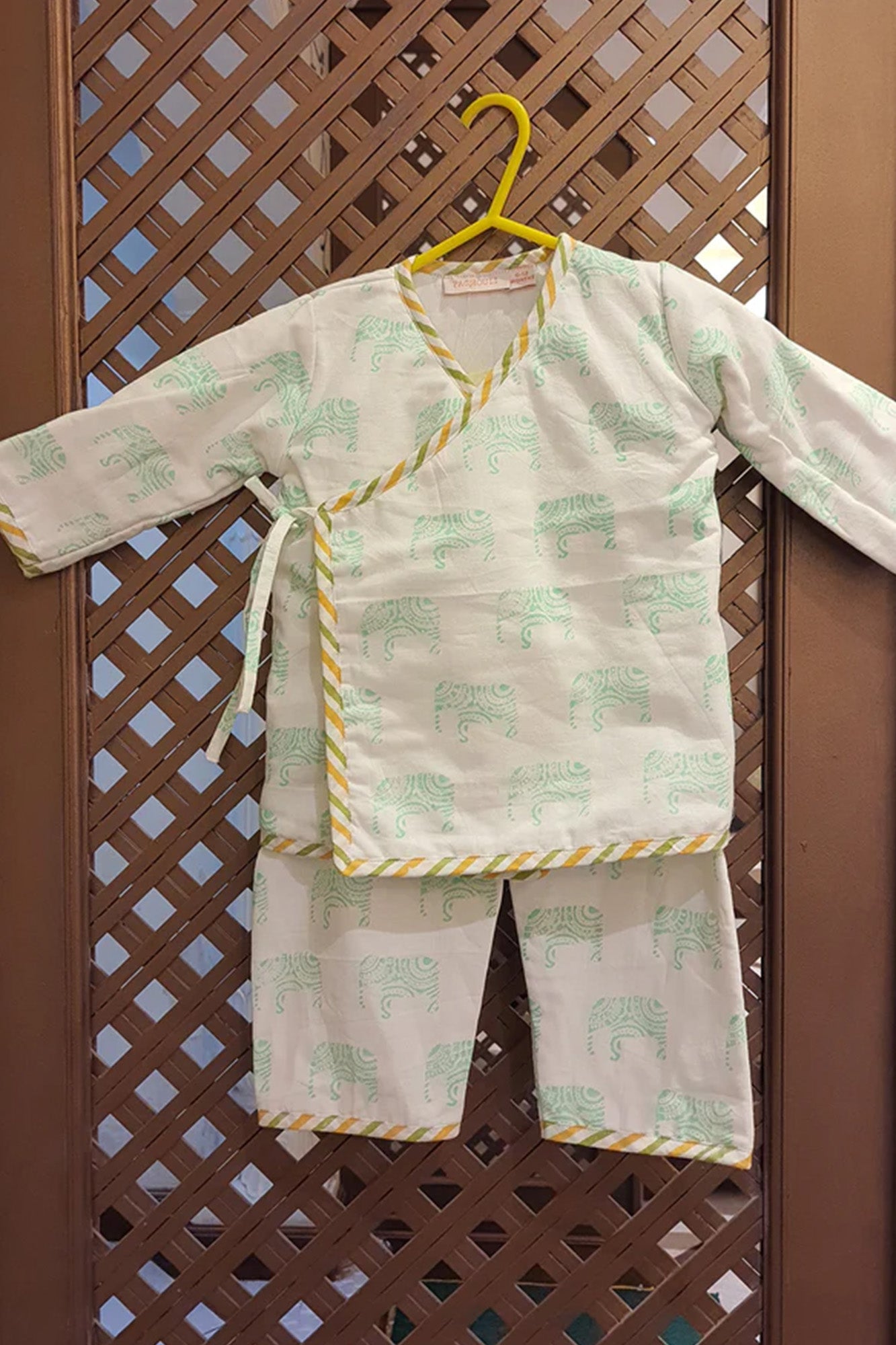 Angarakha Top With Pajama Elephant Green