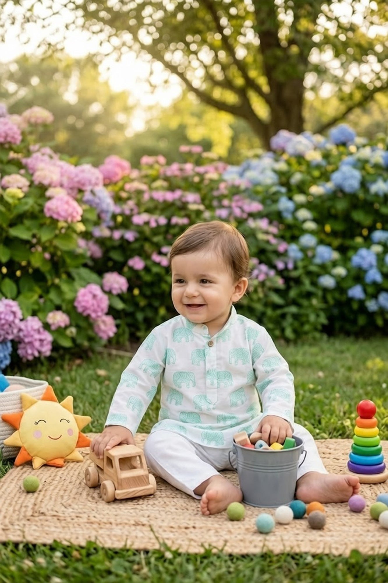 Jumbo Green Elephant Kurta With Pajama
