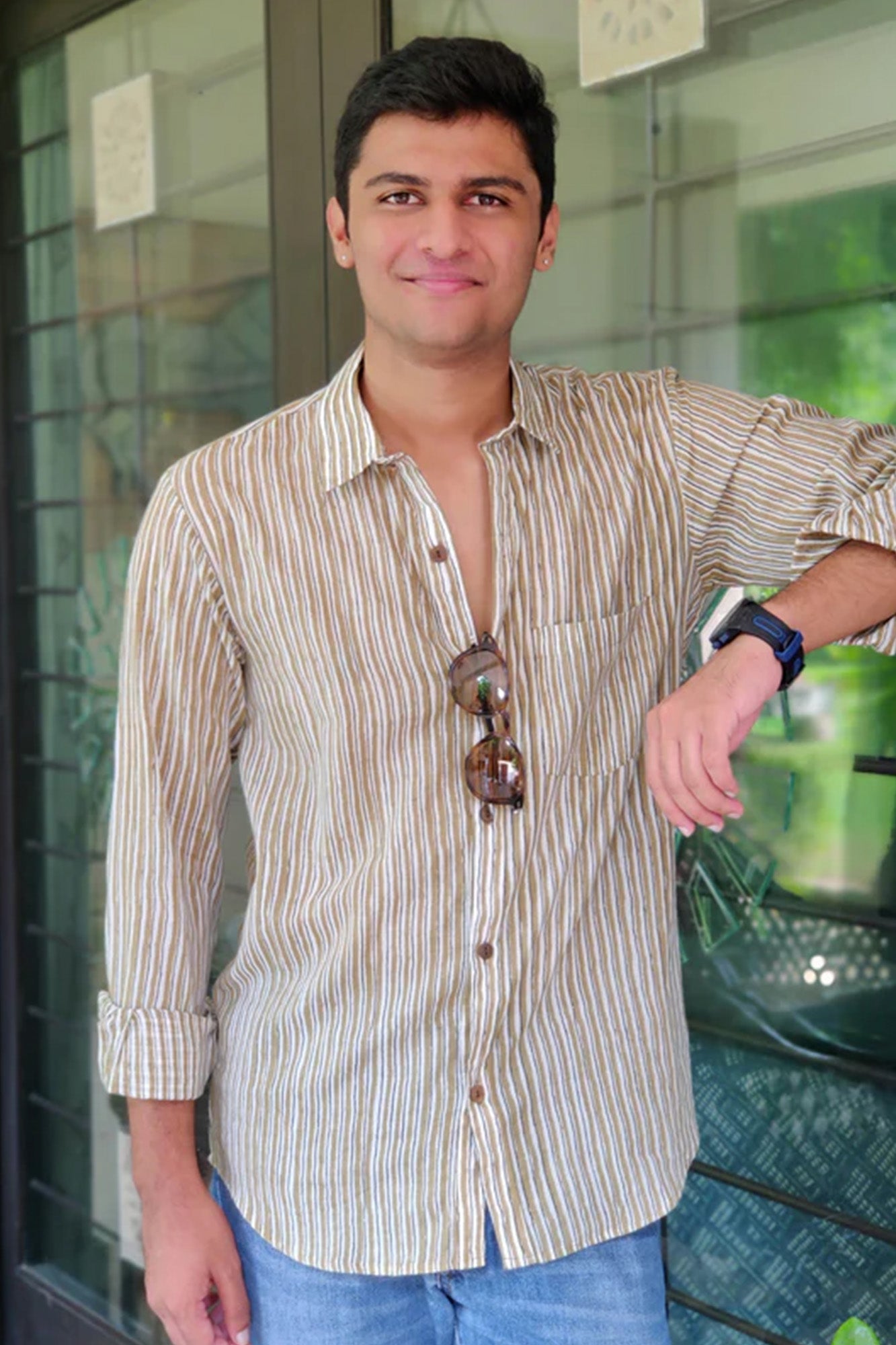 Men Full Sleeve Shirt Brown Stripes