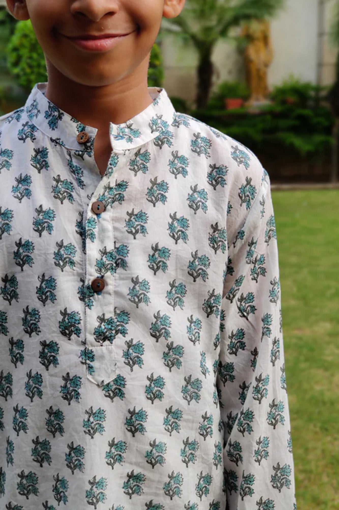 Aqua Green Booti Boys Kurta
