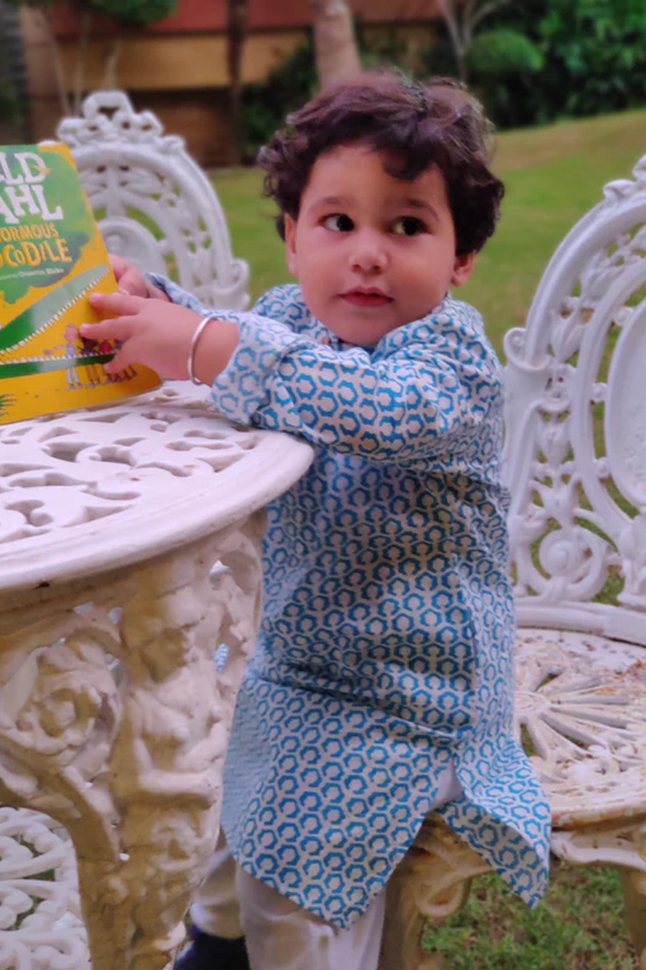 Boy Hexagon Blue Kurta