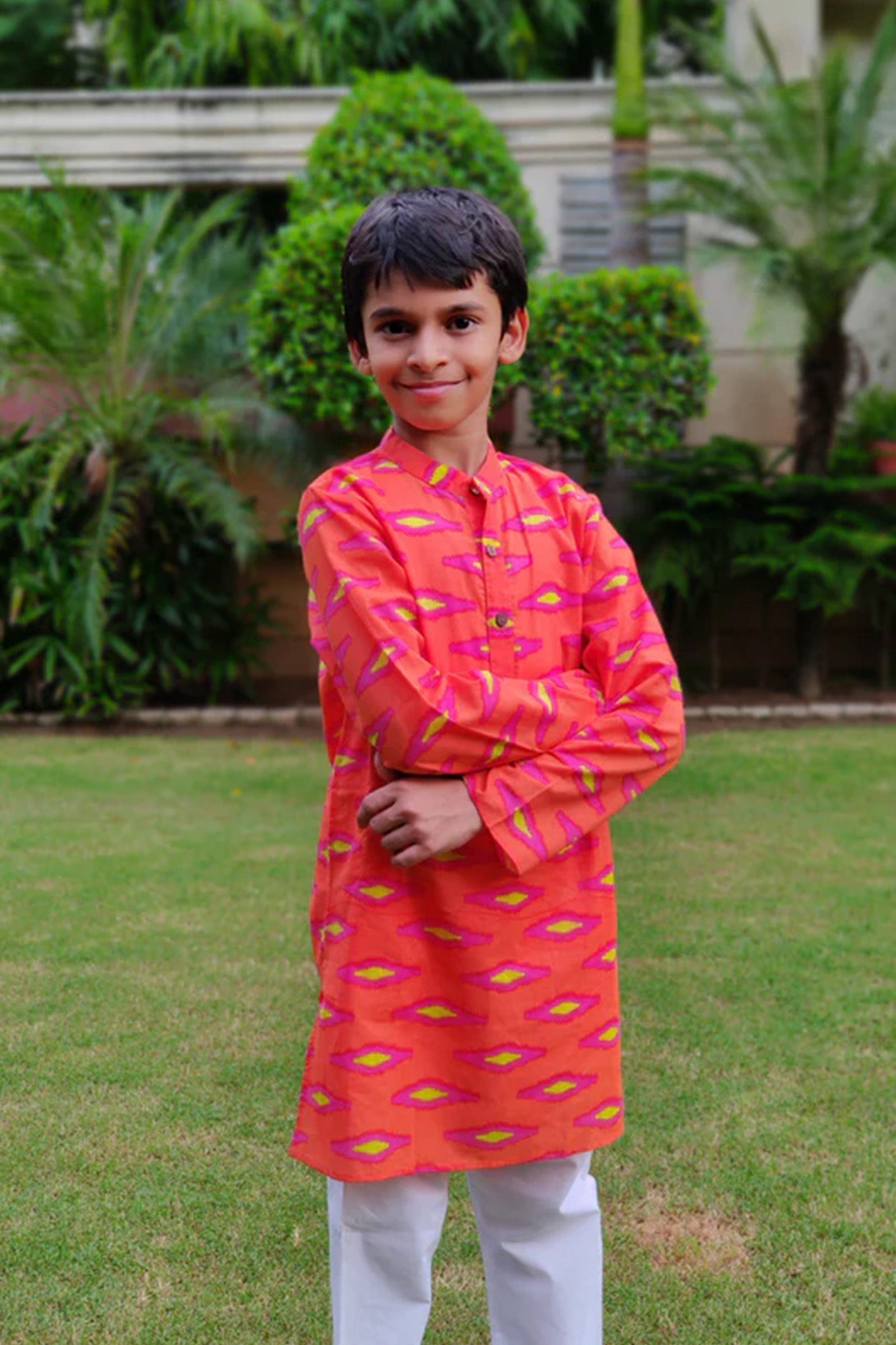 Boy Kurta Orange Ikat