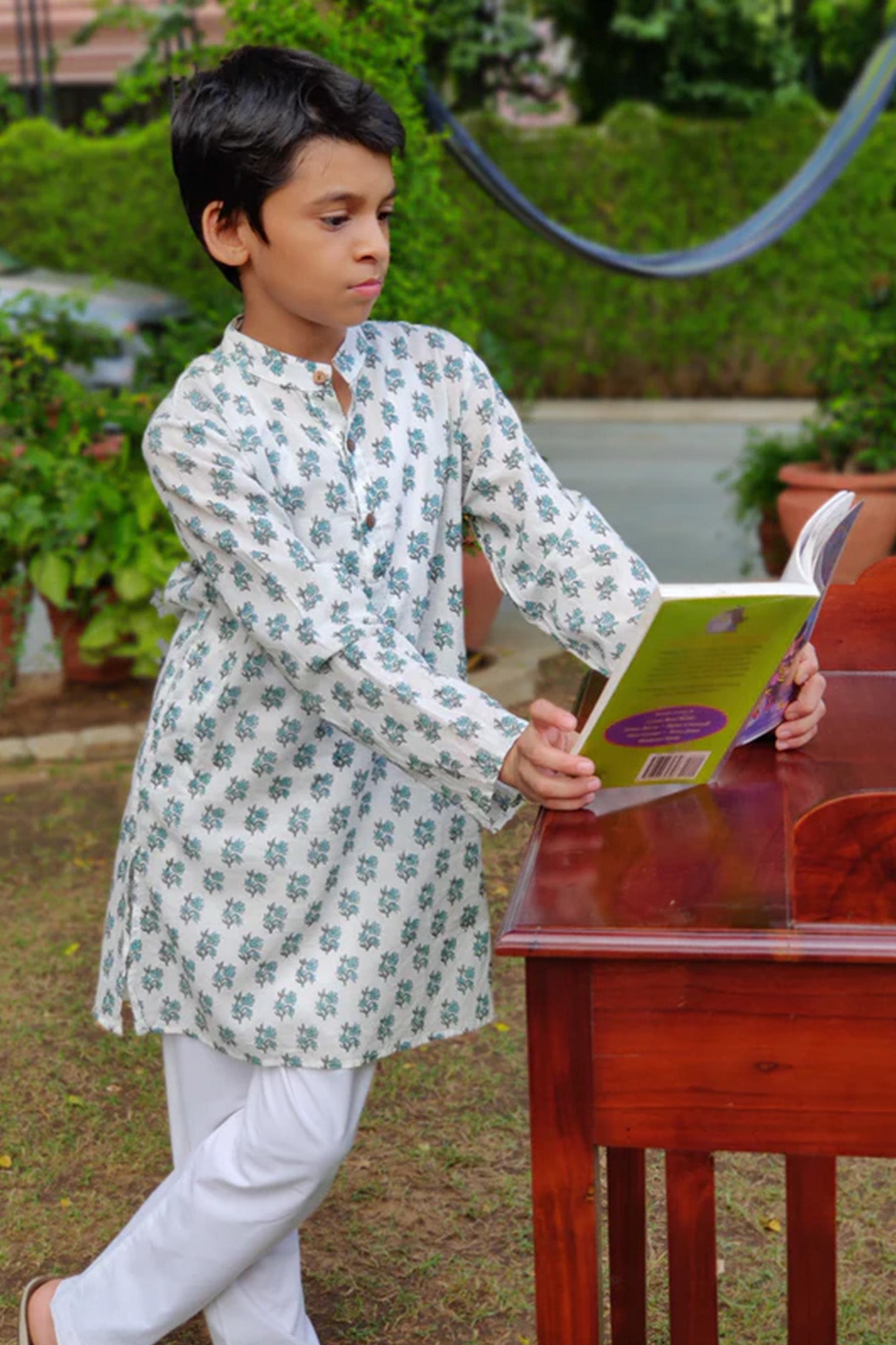 Aqua Green Booti Boys Kurta