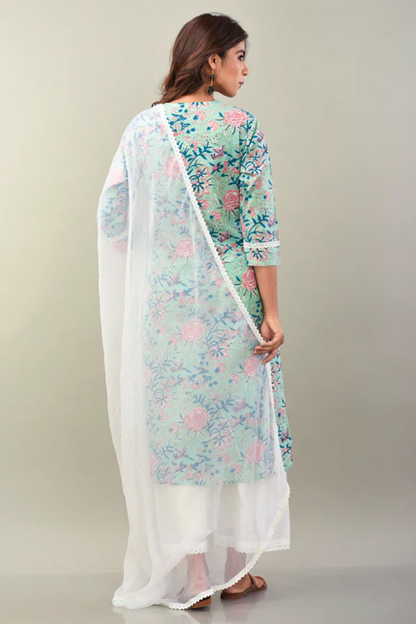 Aqua Blue Rose Kurta Suit Set/3
