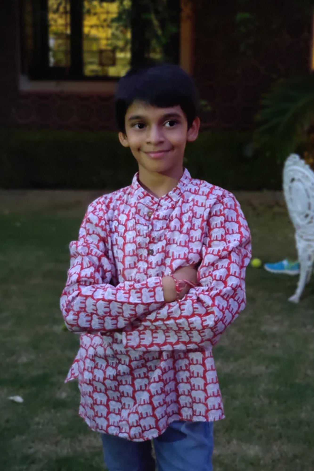 Boy Elephant Red Kurta
