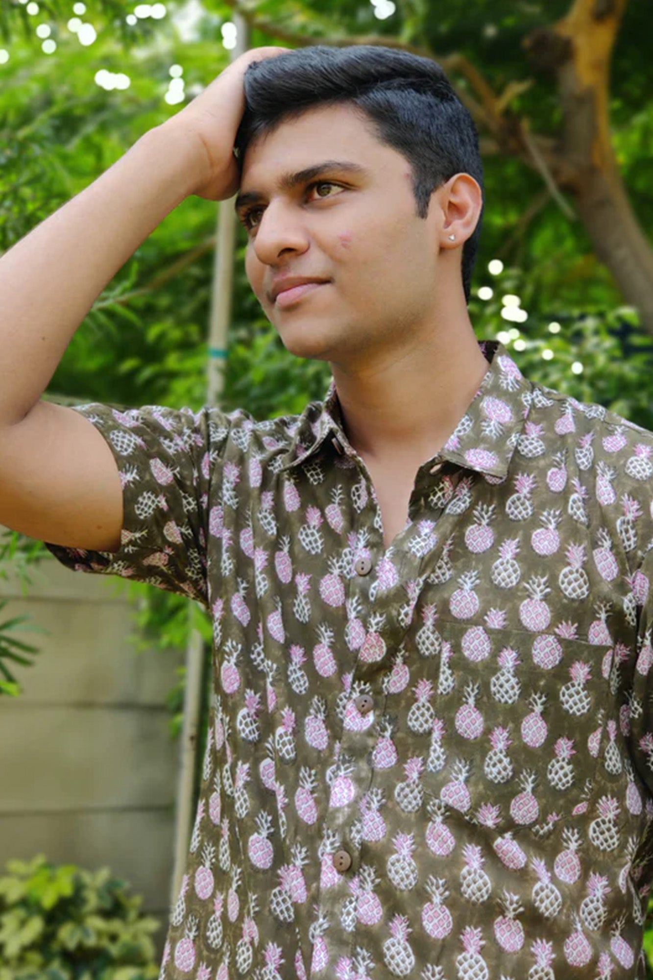 Men Half Sleeve Shirt Pink Pine
