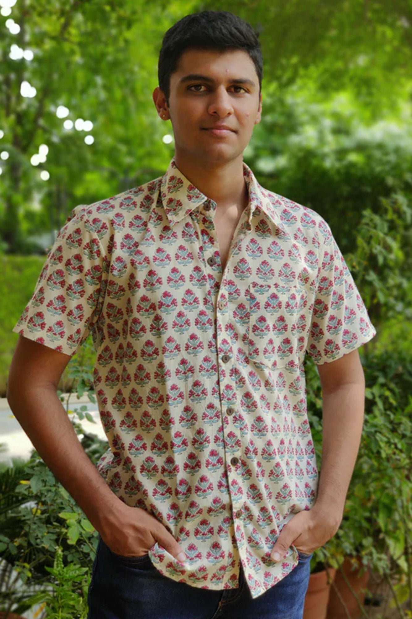 Men Half Sleeve Shirt Maroon Booti