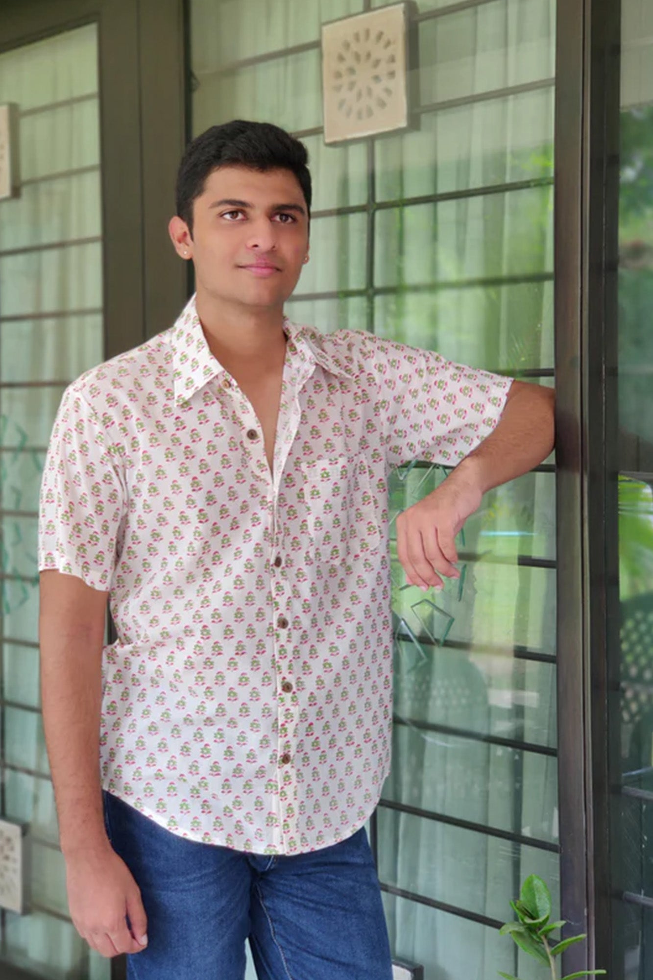 Men Pink Booti Half Sleeve Shirt
