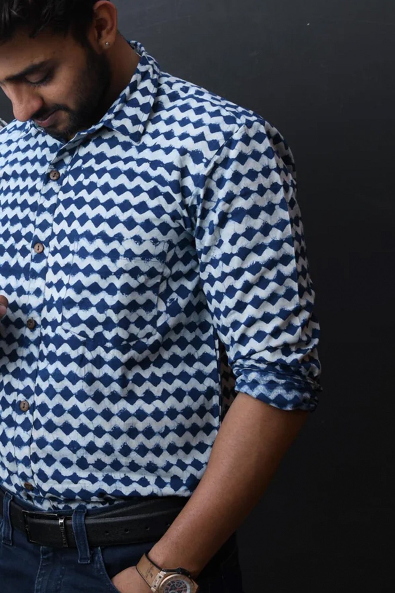 Men Indigo Diamond Full Sleeve shirt