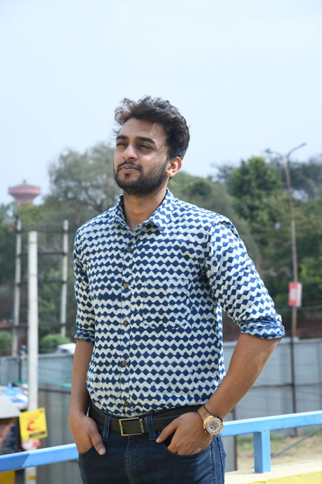 Men Indigo Diamond Full Sleeve shirt
