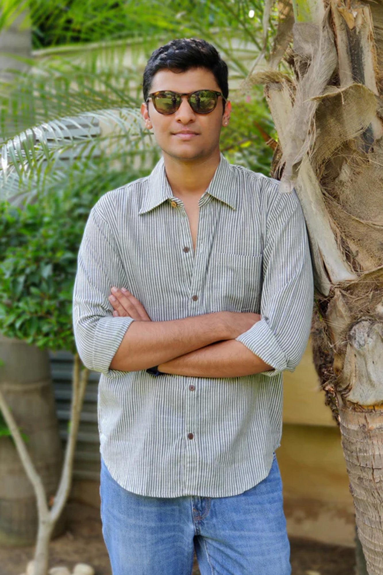 Men Grey Stripes Full Sleeves Shirt
