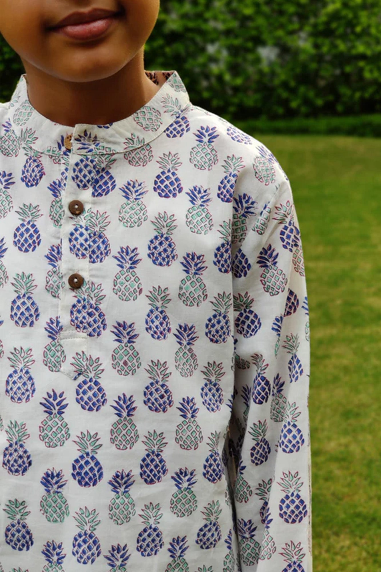 Boy Pineapple Blue Green Kurta