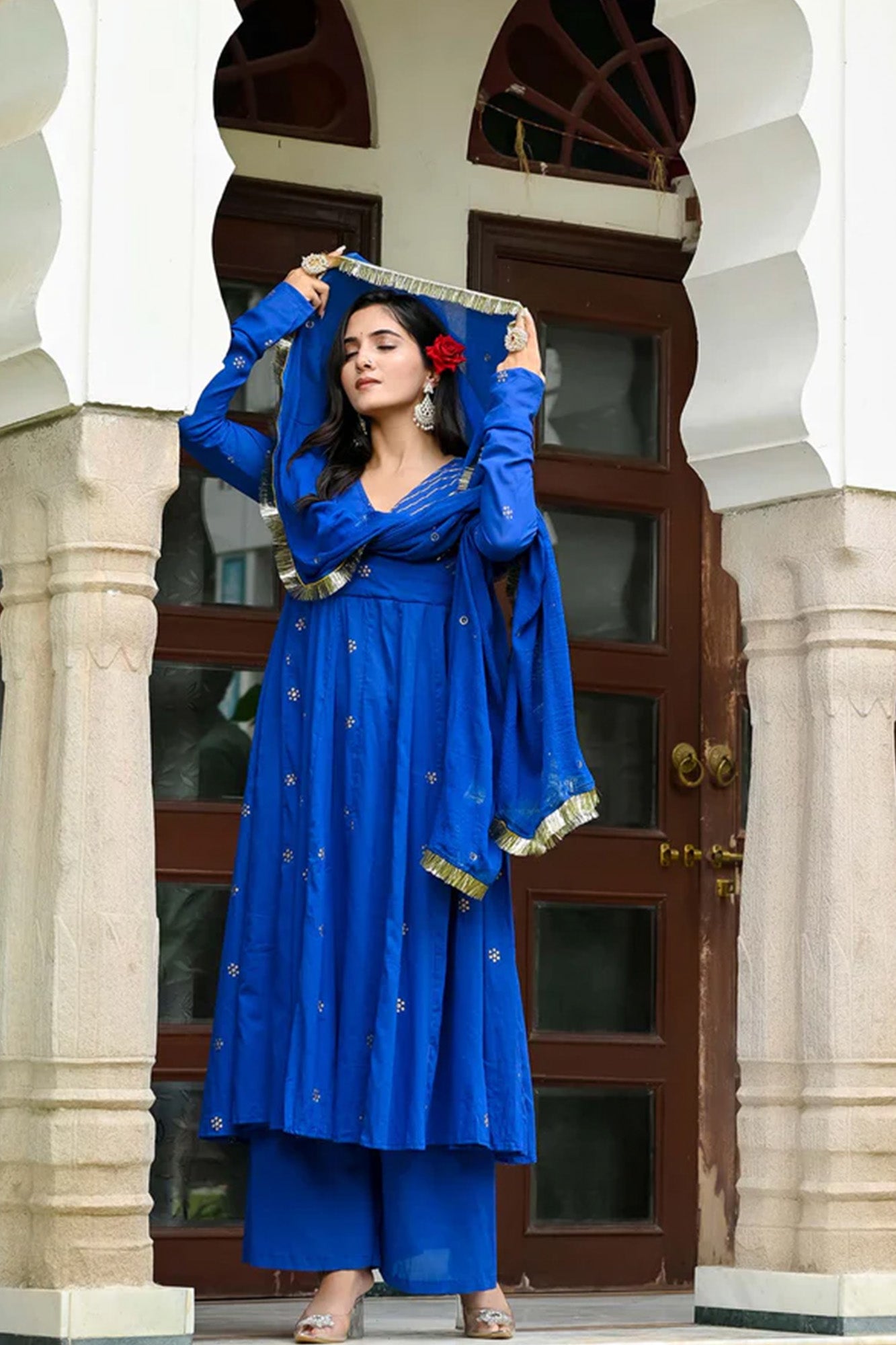 Utsav Blue Anarkali Suit Set of 3