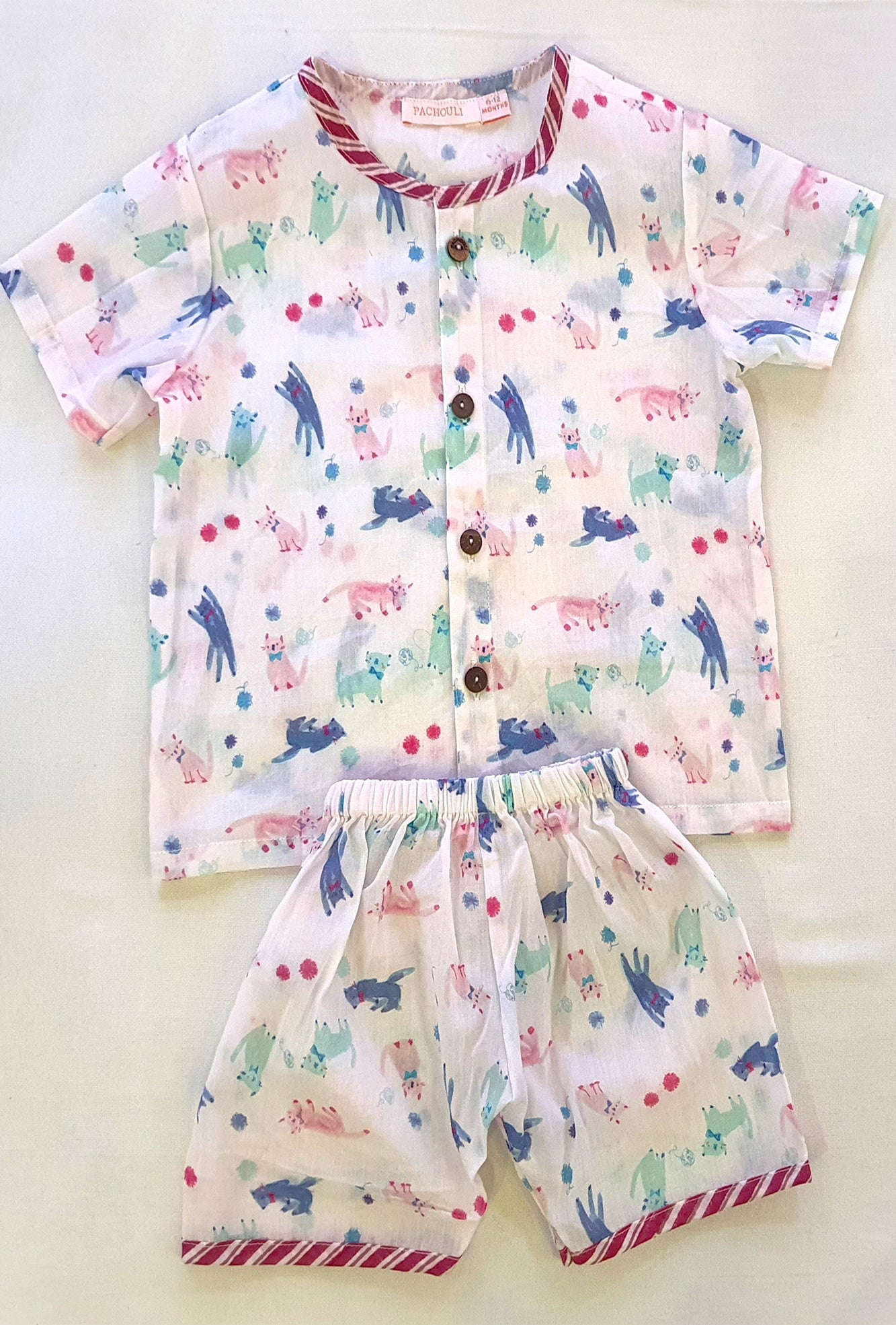 Front Open Top With Shorts Cats Blue